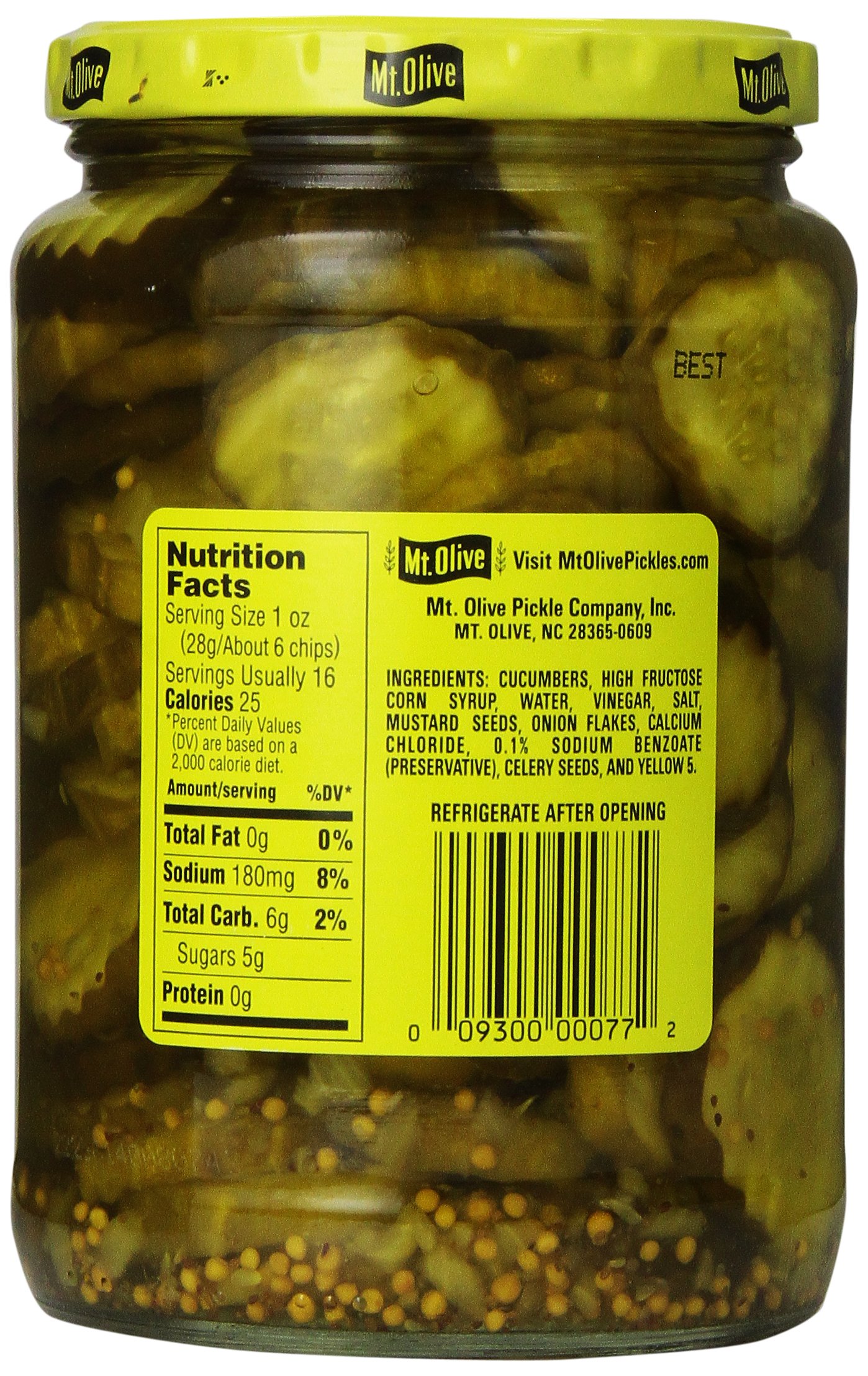 Mt. Olive Bread and Butter Pickle Chips, 24 oz Jar - Crunchy Sweet & Tangy Pickles for Sandwiches, Burgers, Charcuterie Boards & Snacking
