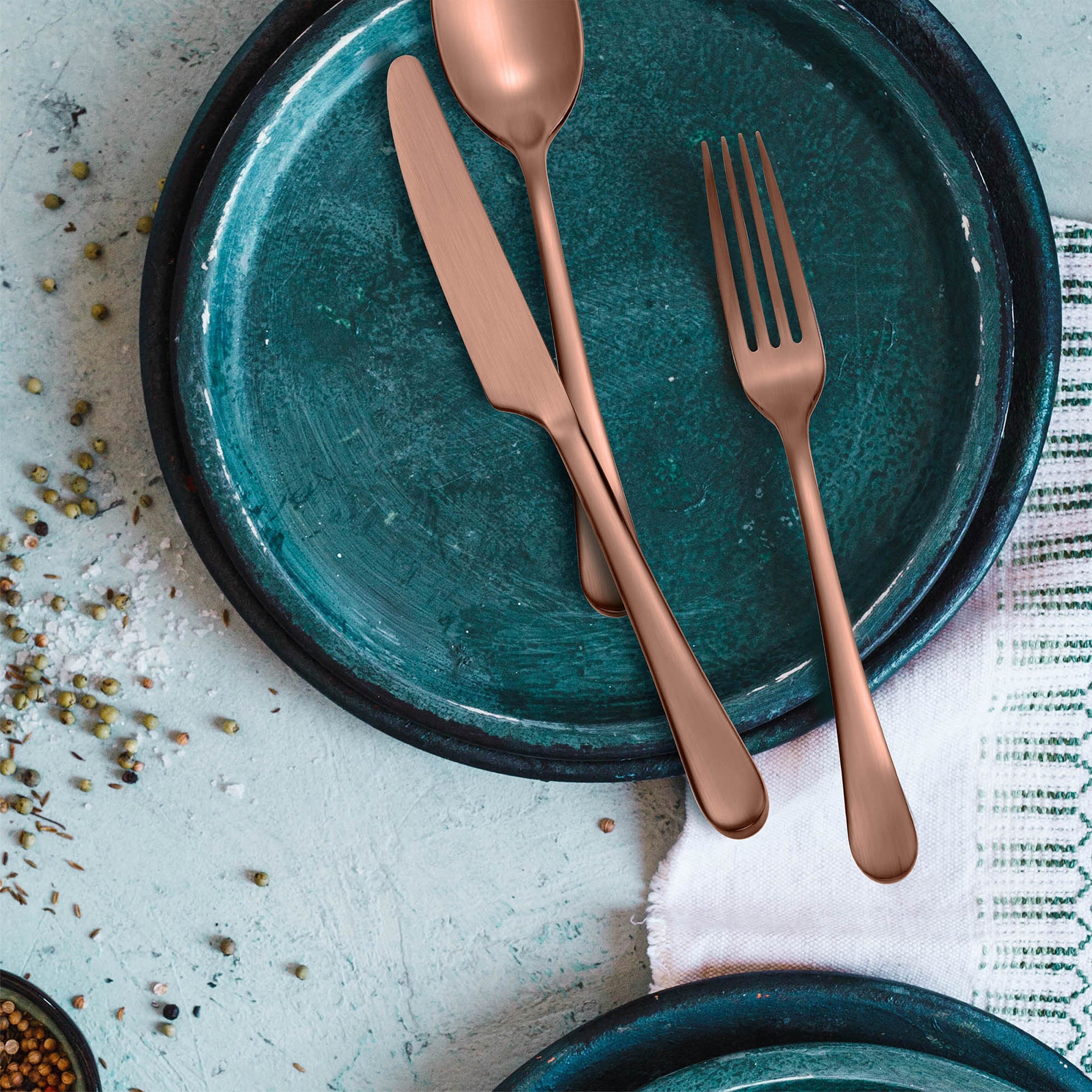 Mirabella Copper Titanium Satin 20-Piece Flatware Set - Elegant Stainless Steel Cutlery for Dining, Wedding Gifts & Home Entertaining