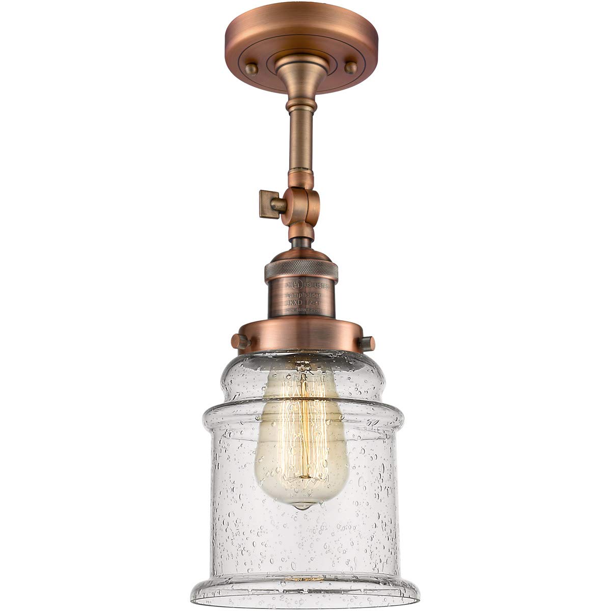 Innovations 201F-AC-G184-LED Semi-Flush Mount Ceiling Light Fixture - Antique Copper Finish, Energy Efficient LED Lighting for Bedroom, Hallway, Kitchen & Dining Room