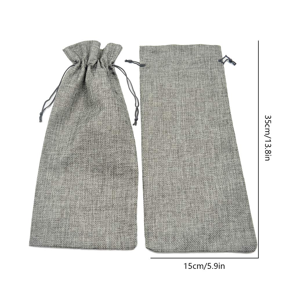 10-Piece Reusable Burlap Wine Gift Bags with Drawstring - Eco-Friendly Linen Champagne Bags for Liquor Bottles - Perfect for Wine Tasting, Christmas, Weddings, Housewarming, Birthdays & Holiday Parties (Grey) - Elegant & Sustainable Party Favors for Any Celebration
