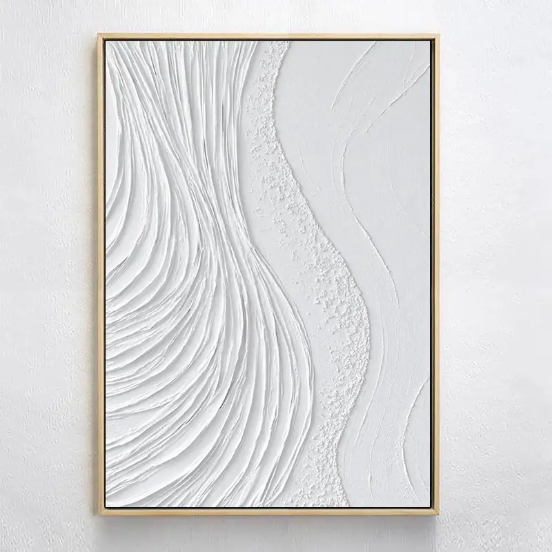 White Minimalist Textured Painting Canvas - Abstract Wall Art Decor for Living Room, Bedroom & Office | Premium Quality #MM023
