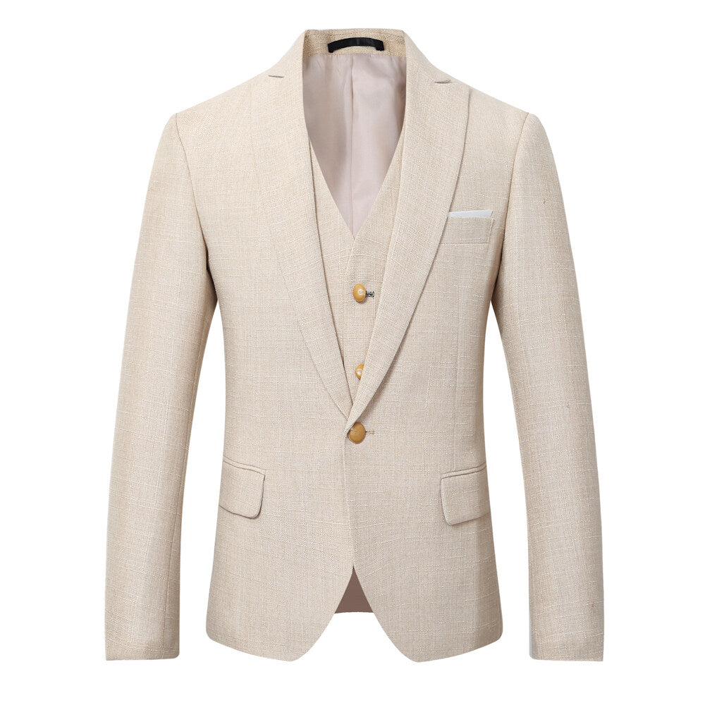 Premium Men's 3-Piece Linen Suit Set - Breathable Blazer Jacket, Formal Vest & Dress Pants for Weddings, Business Meetings & Summer Events