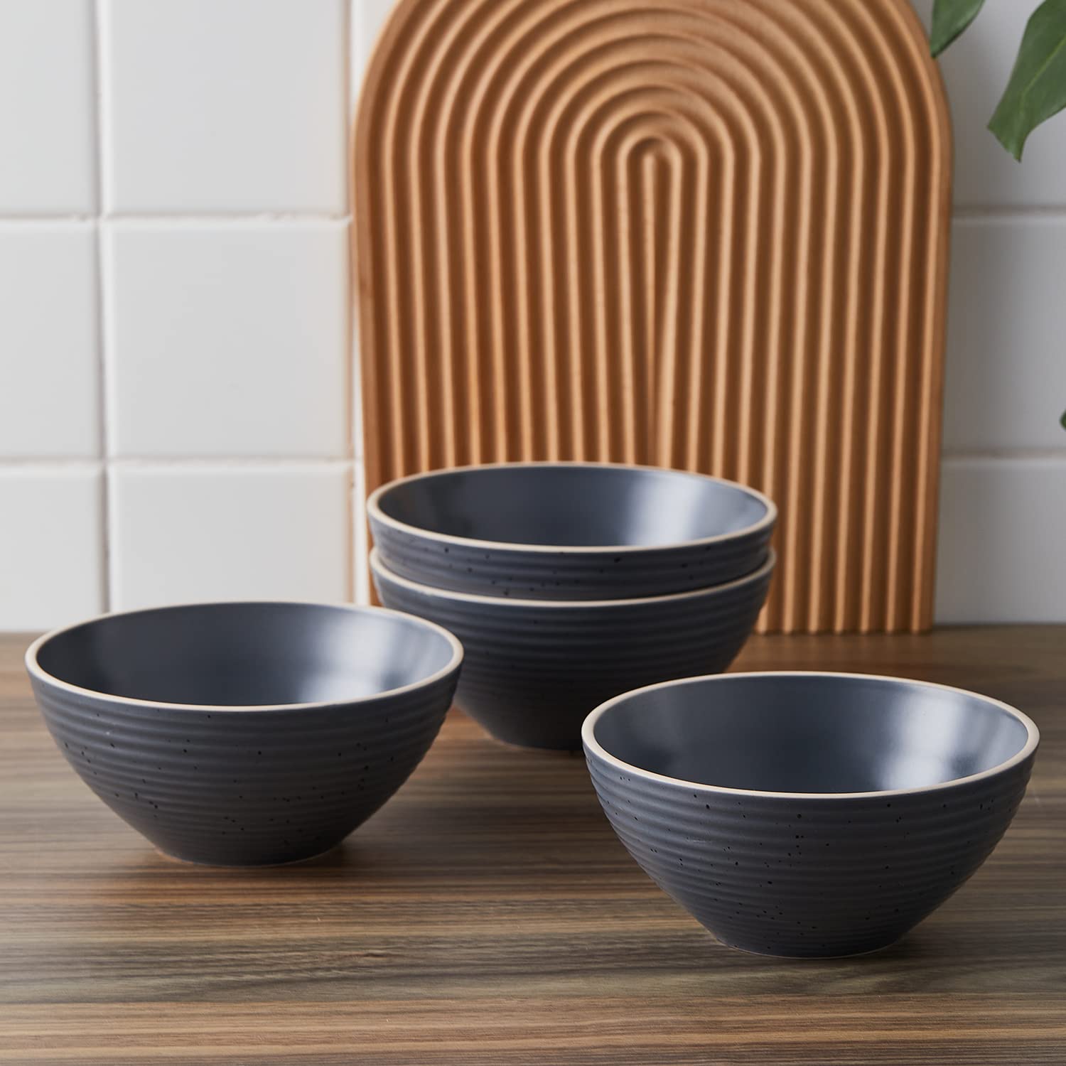 Lauren Modern Stoneware 32-Piece Round Dinnerware Set - Plates & Bowls for 8, Charcoal Gray - Elegant Dinnerware for Family Gatherings & Entertaining
