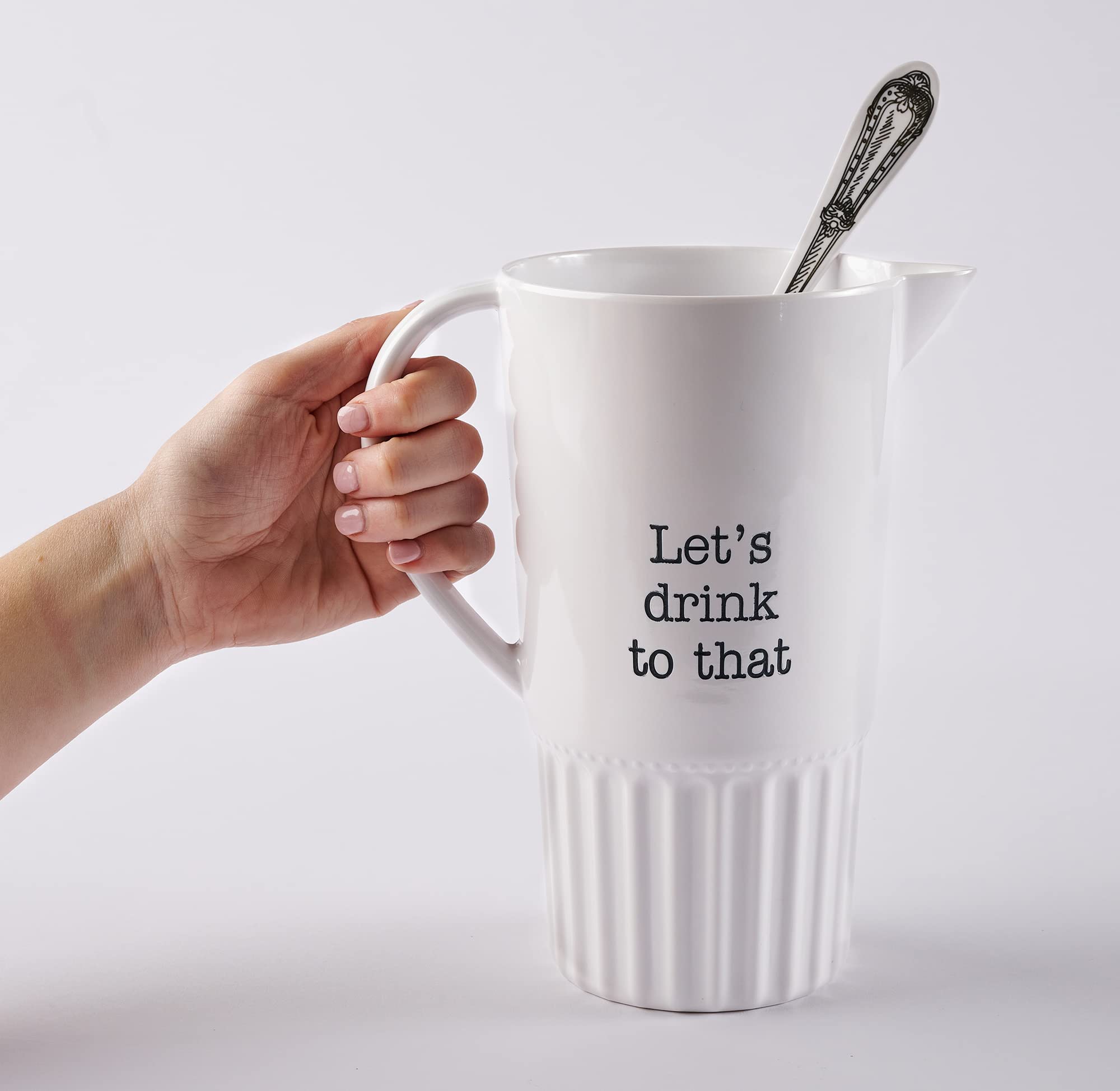 Mud Pie White Melamine Pitcher and Spoon Set - 31 oz | Durable & BPA-Free | Perfect for Iced Tea, Lemonade, and Summer Beverages