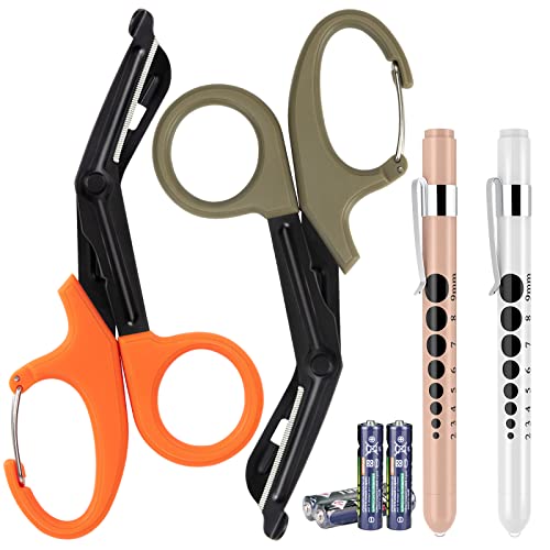 FITA Trauma Shears & LED Penlights - 4-Pack Medical Scissors with Carabiner & Bright Pen Lights for Nurses, Doctors, EMTs - Essential First Aid, Emergency Room & Veterinary Tools for Medical Professionals & Students
