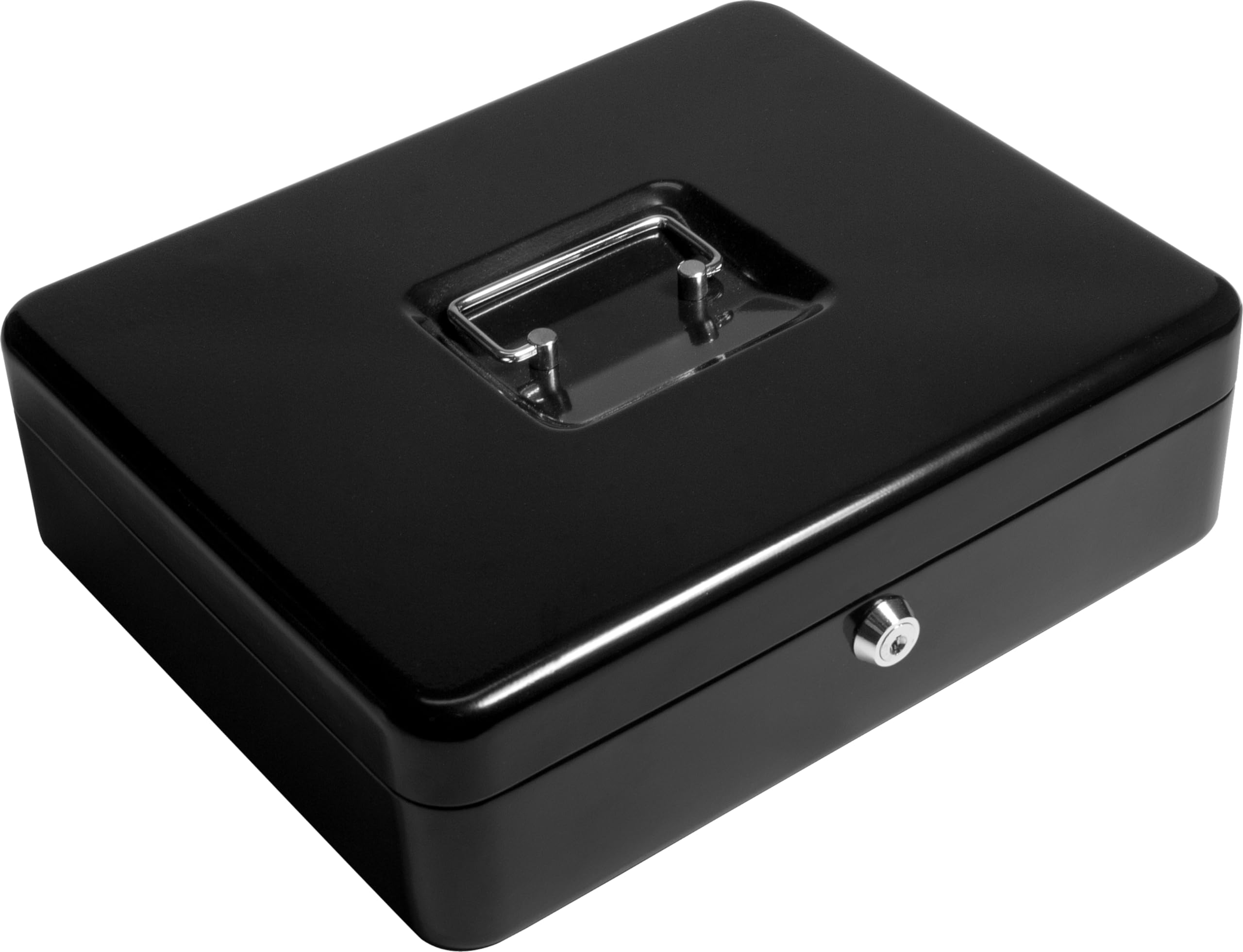 BARSKA 12-Inch Secure Cash Box with 6 Compartment Tray & Key Lock - Ideal for Small Business, Retail Stores, and Home Office Organization