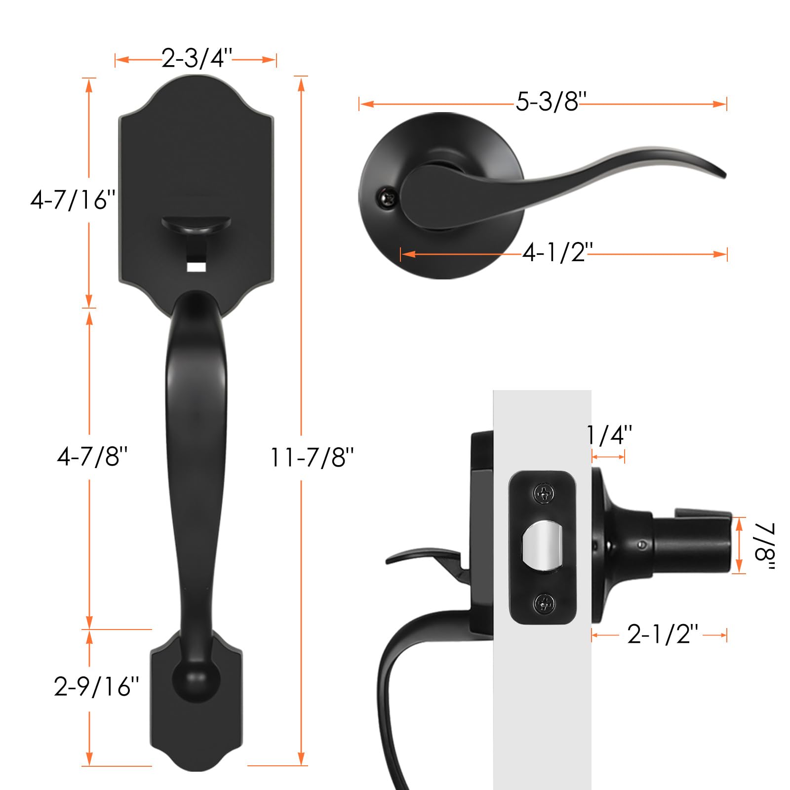 Haidms Matte Black Front Door Handle Set - Single Cylinder Entry & Exterior Door Lever with Reversible Handle for Left/Right Hand Doors | Durable & Stylish for Home, Office & Commercial Buildings