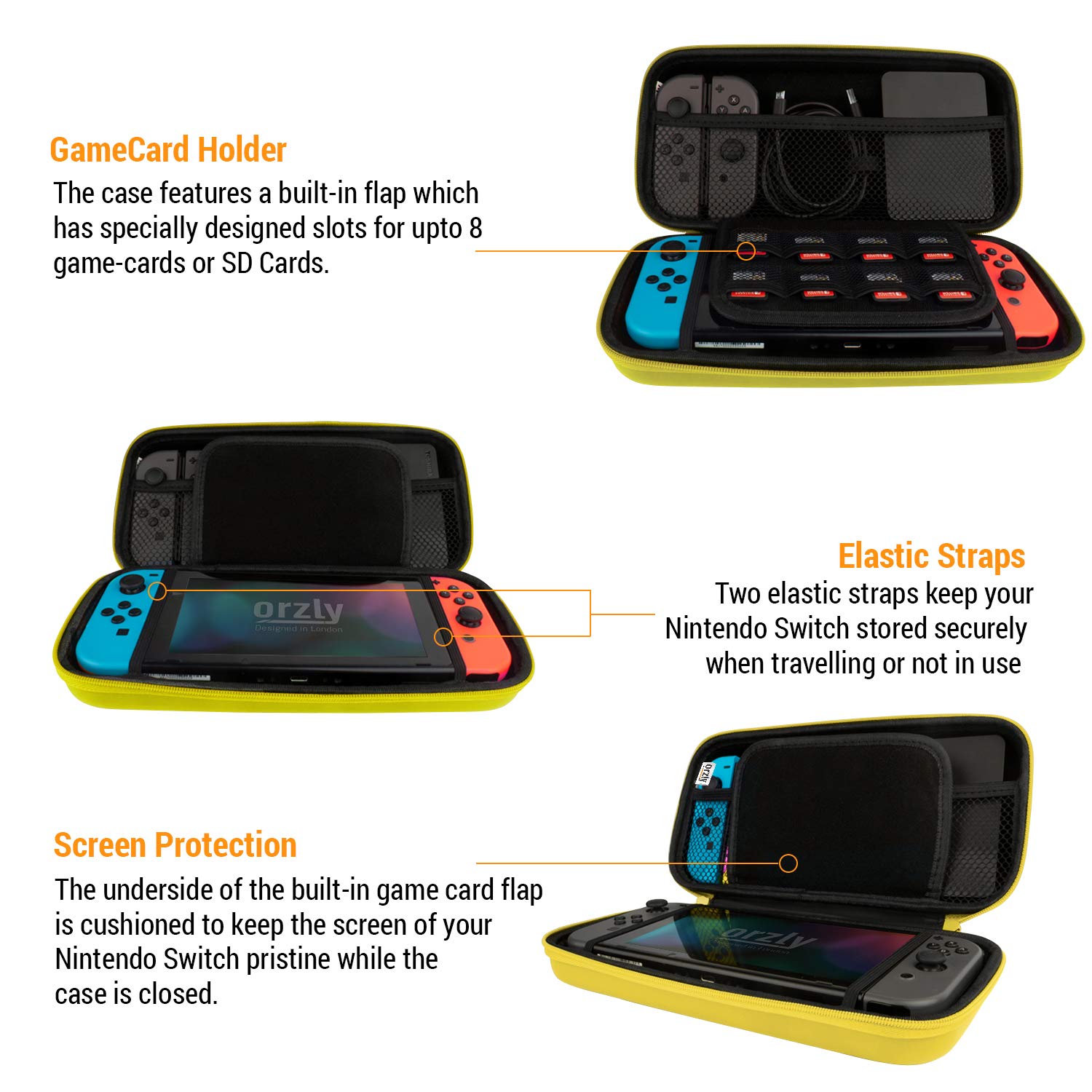 Orzly Protective Hard Travel Carry Case for Nintendo Switch & Switch OLED - Portable Shell Pouch with Storage Pockets for Games & Accessories | Perfect for Travel, Commuting & Home Storage