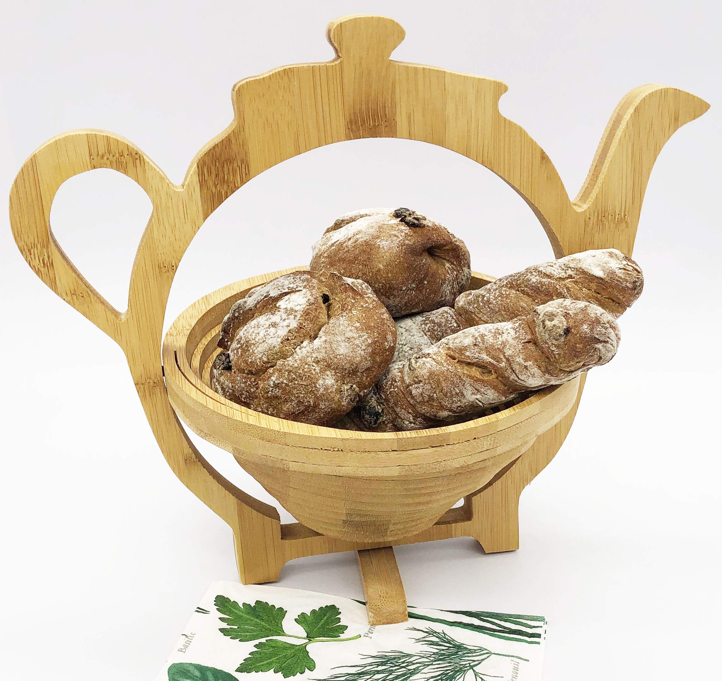 Premium Bamboo Tea Pot Design Fruit Basket - Multipurpose Bowl & Trivet for Kitchen, Dining, and Home Decor | Eco-Friendly Serving Tray for Fruits, Snacks, and Hot Dishes