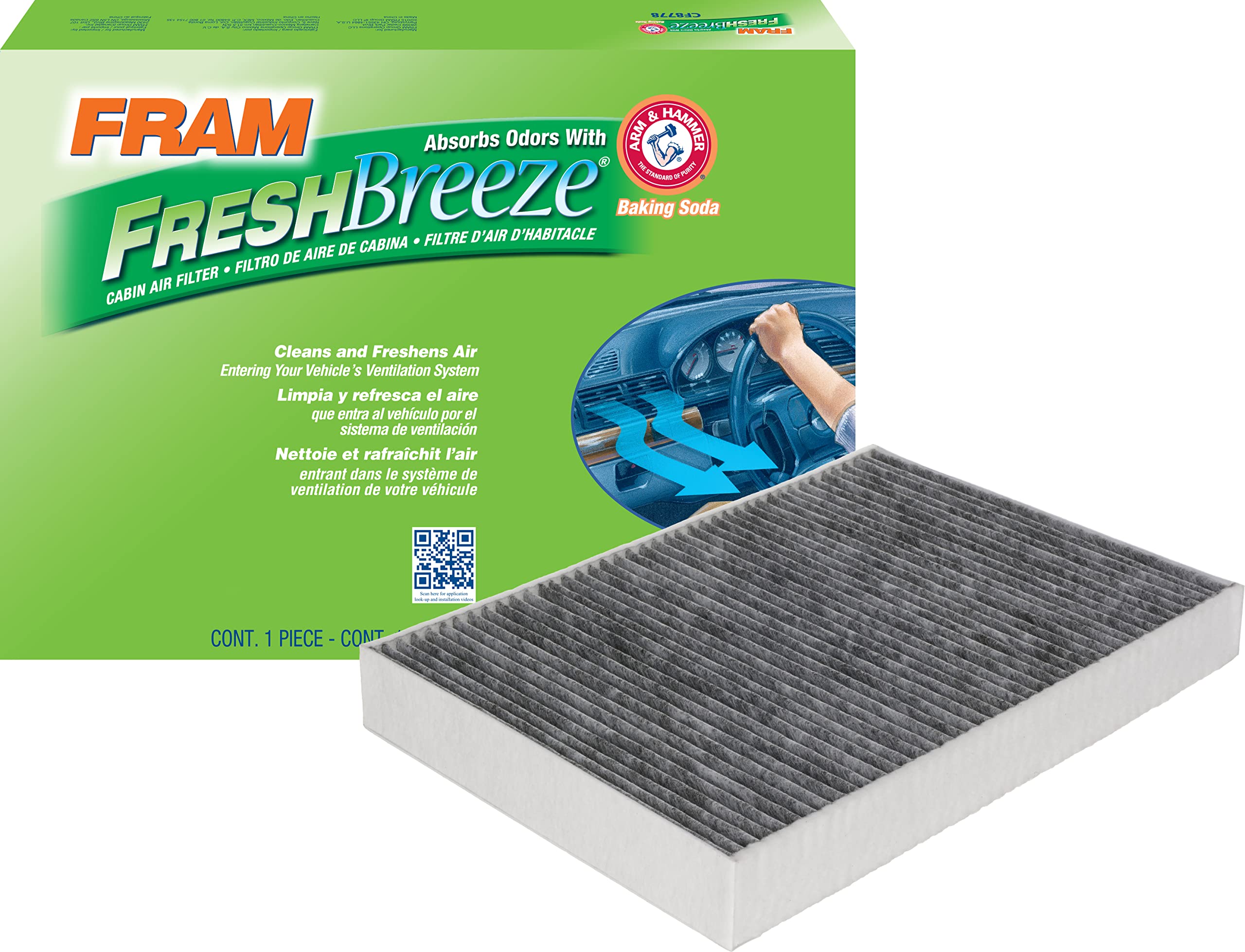 FRAM CF12155 Fresh Breeze Cabin Air Filter with Arm & Hammer Baking Soda - Compatible with Select Volvo Models - Easy Installation for Cleaner Air - Perfect for Allergy Season & City Driving