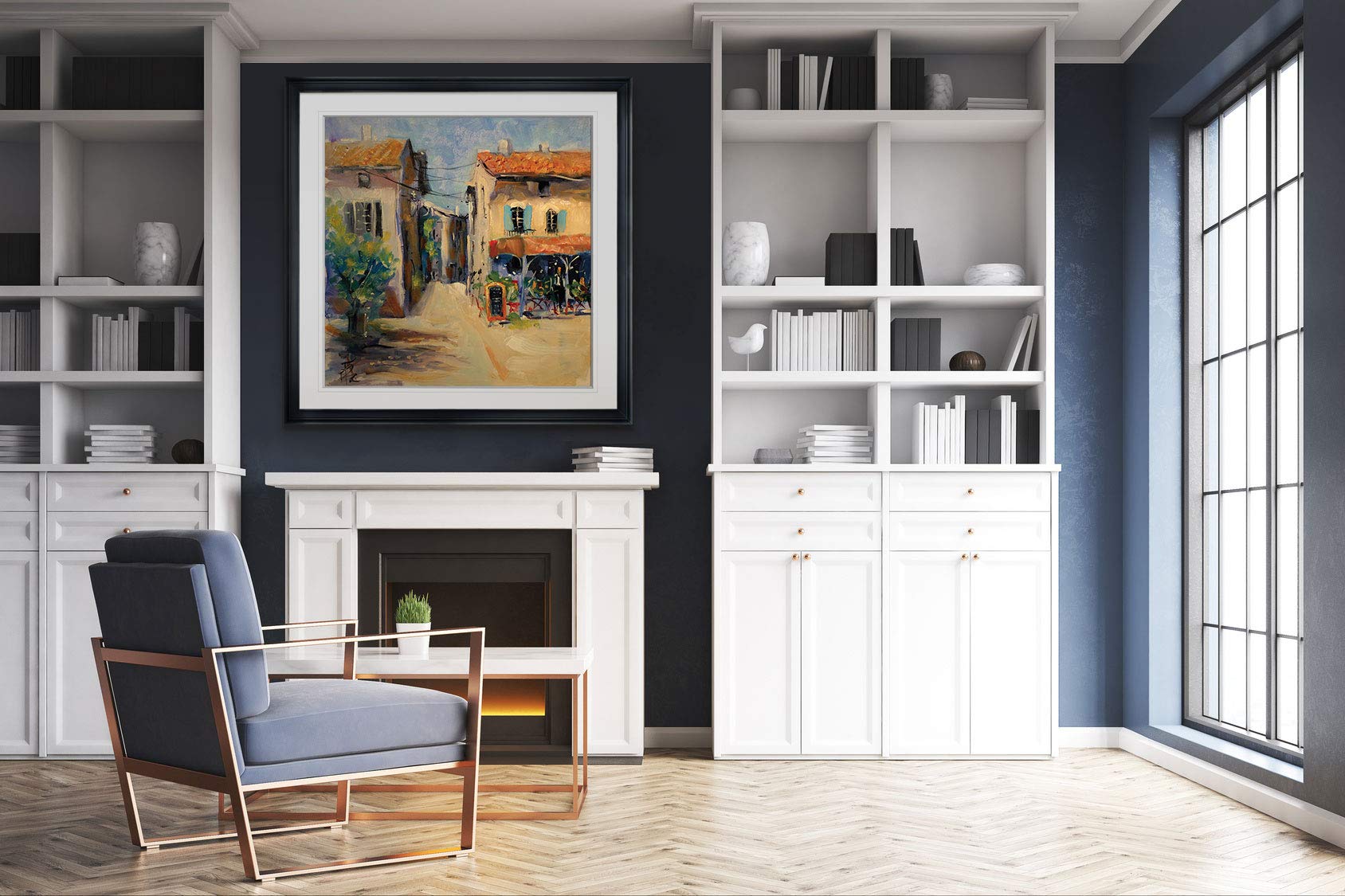 Wexford Home France Cityscape Wall Art - 16x16 Black Framed Square Landscape Painting Giclee Print for Modern Living Room, Bedroom & Office Decor