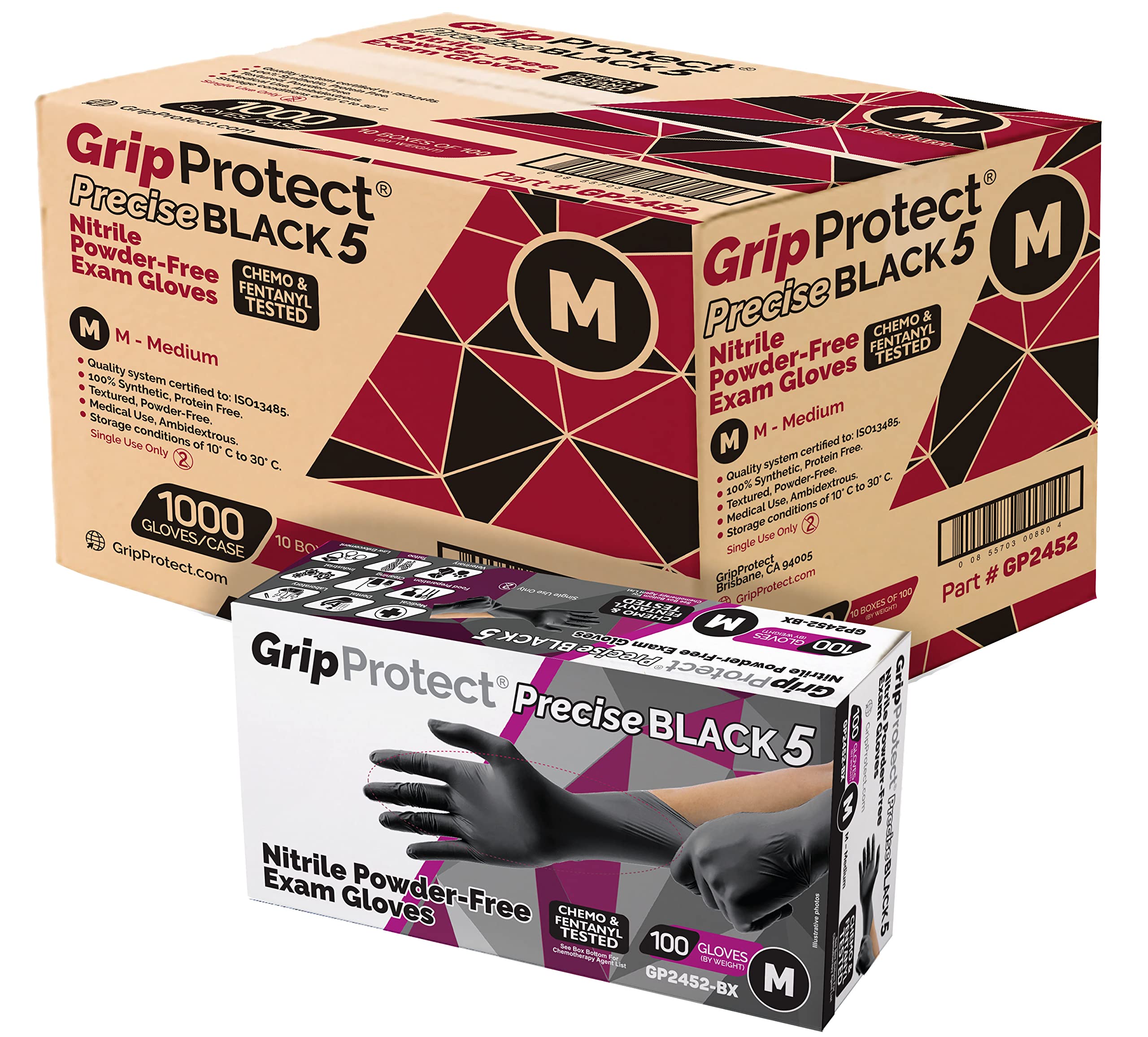 Nitrile Exam Gloves 5 Mil - Black GripProtect Precise 1000 Pack | Chemo-Rated, Powder-Free, Latex-Free | Medical, Dental, Tattoo, Food Service, Janitorial Use | Ideal for Healthcare Professionals, Tattoo Artists & Food Handlers