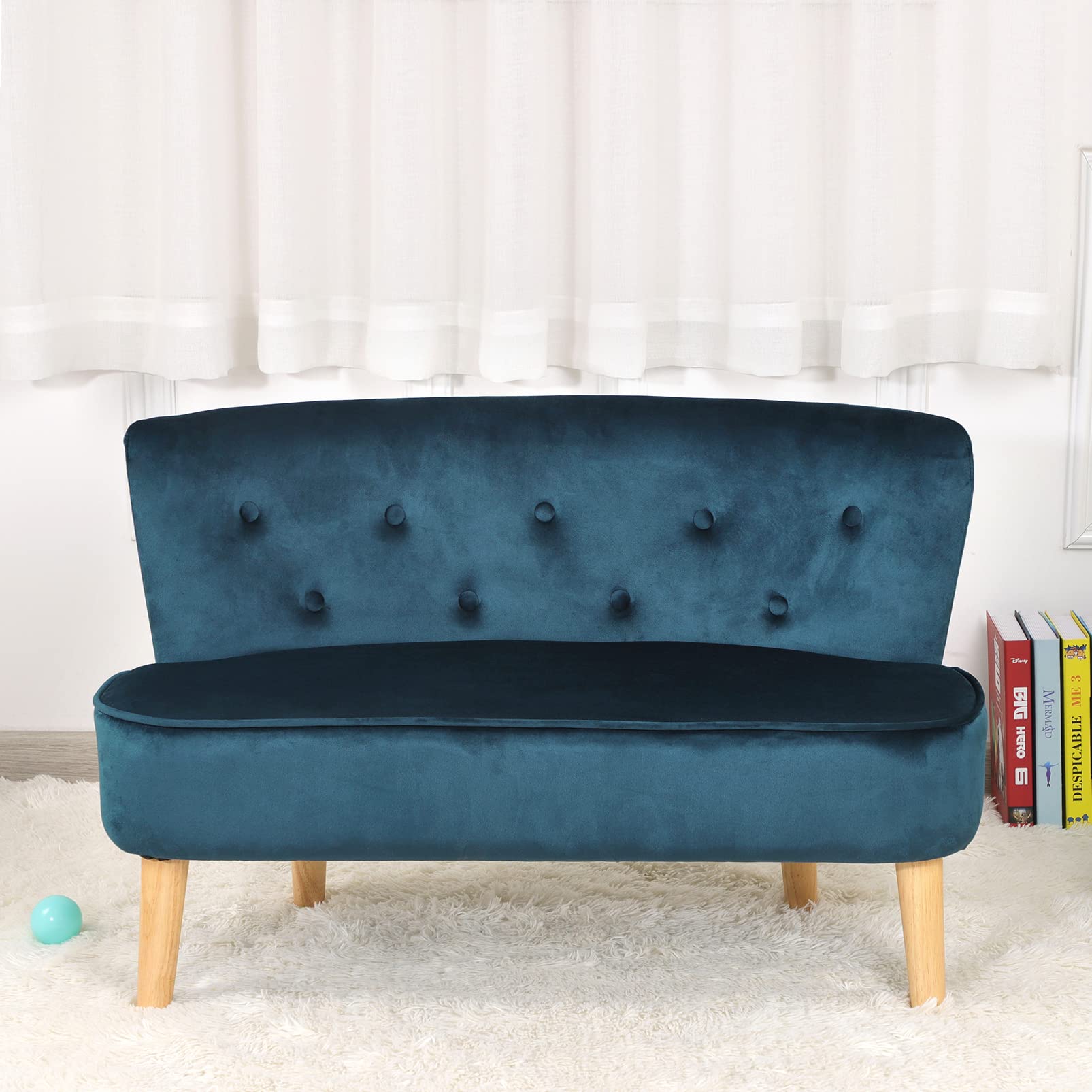 2-Seat Kids Sofa Couch with Soft Velvet Fabric & Sturdy Wooden Frame - Toddler Furniture for Ages 3-6 - 35.6