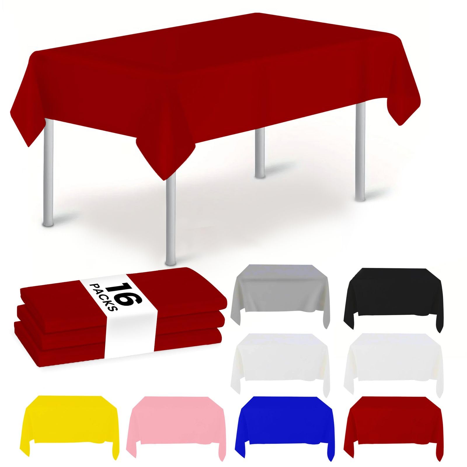 NORZEE 16-Pack Premium Red Disposable Plastic Tablecloth 54x108 Inch - Decorative Rectangle Table Cover for Parties, Picnics, BBQs & Events - Waterproof & Wrinkle-Resistant Plastic Tablecloths for Dining Tables, Banquets & Outdoor Gatherings