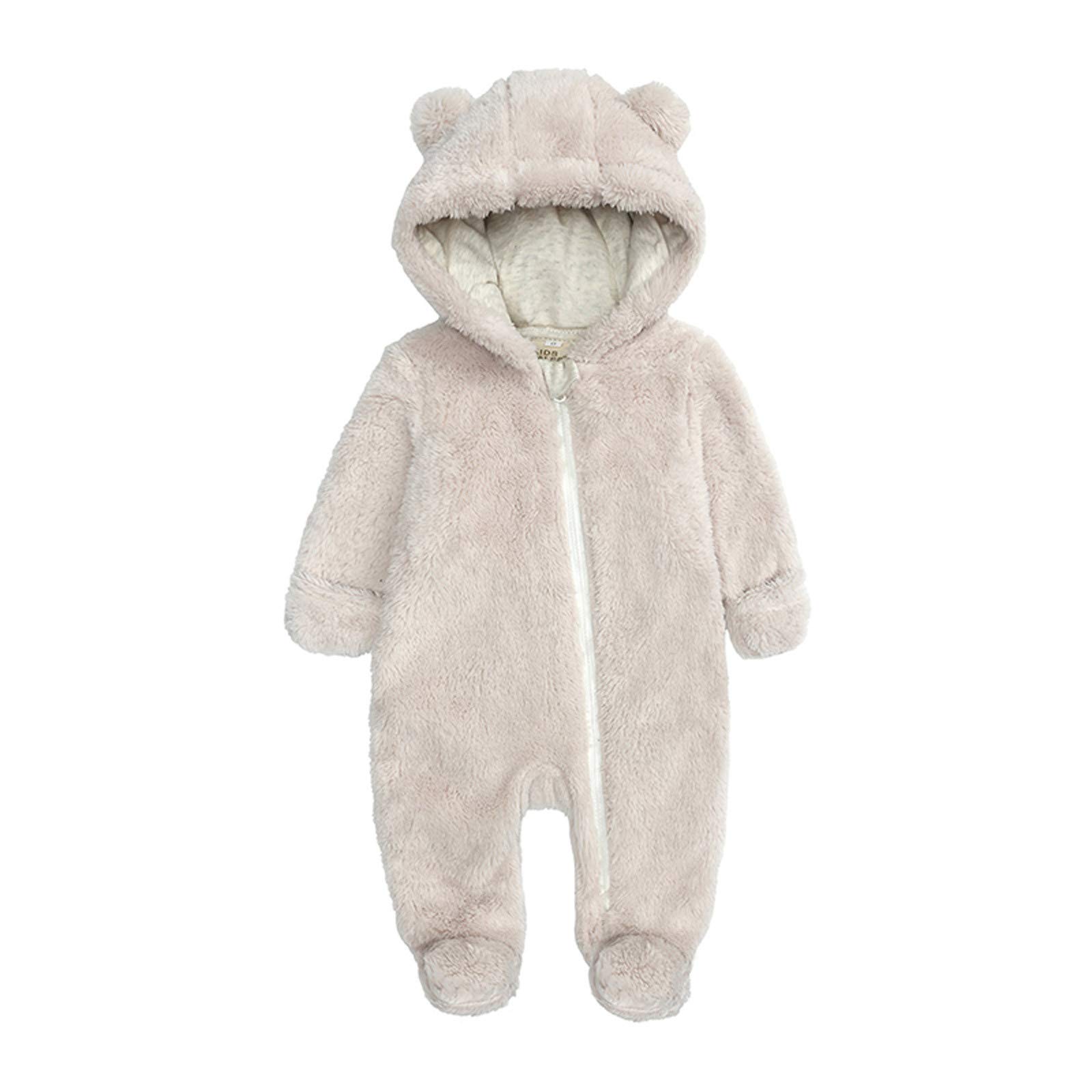 CLOTHBEST Baby Winter Fleece Hooded Romper - Warm Zippered Jumpsuit for Newborn Boys & Girls (0-24 Months) | Cozy Outerwear for Winter Walks, Playdates & Photo Shoots