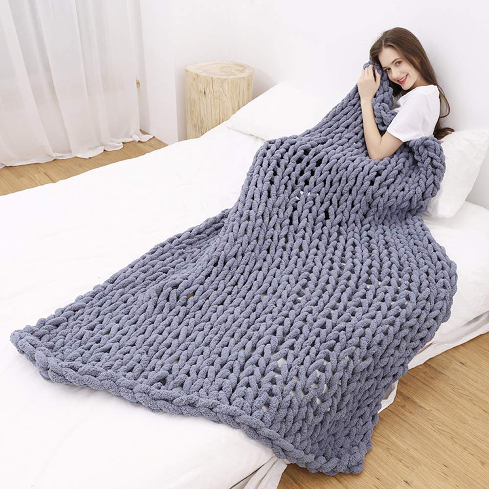 Handmade Chunky Knit Blanket - Soft Chenille Knitted Throw Blanket for Couch, Bed & Nursery - Oversized 200x200cm Cozy Blanket - Perfect for Home Decor, Pet Mat, Baby Blanket & Gift Giving