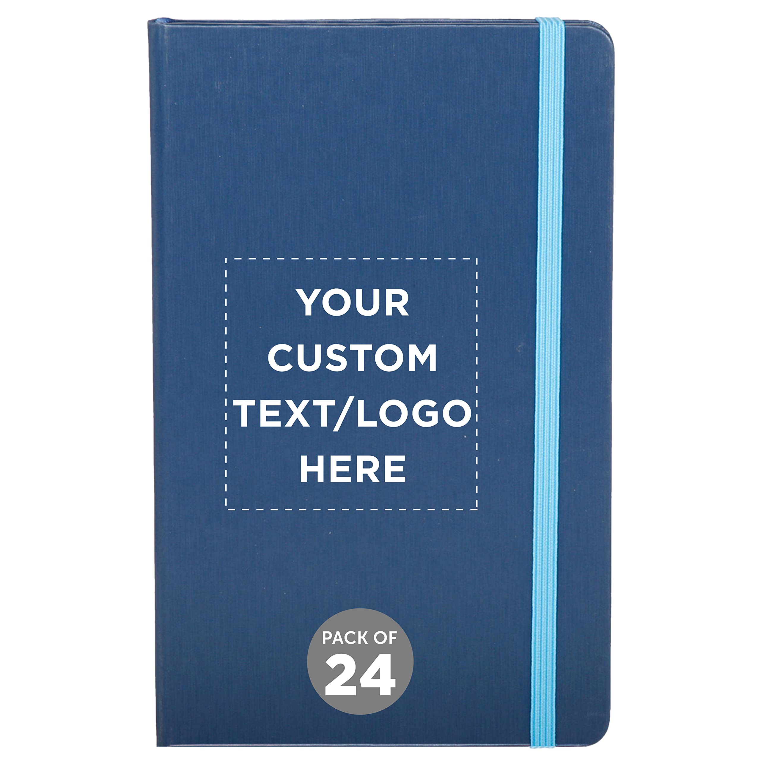Custom Hardcover Notebook Journals with Elastic Band - Set of 24 Bulk Pack - Personalized Office & School Supplies - Blue - Perfect for Note Taking, Journaling, and Gift Giving