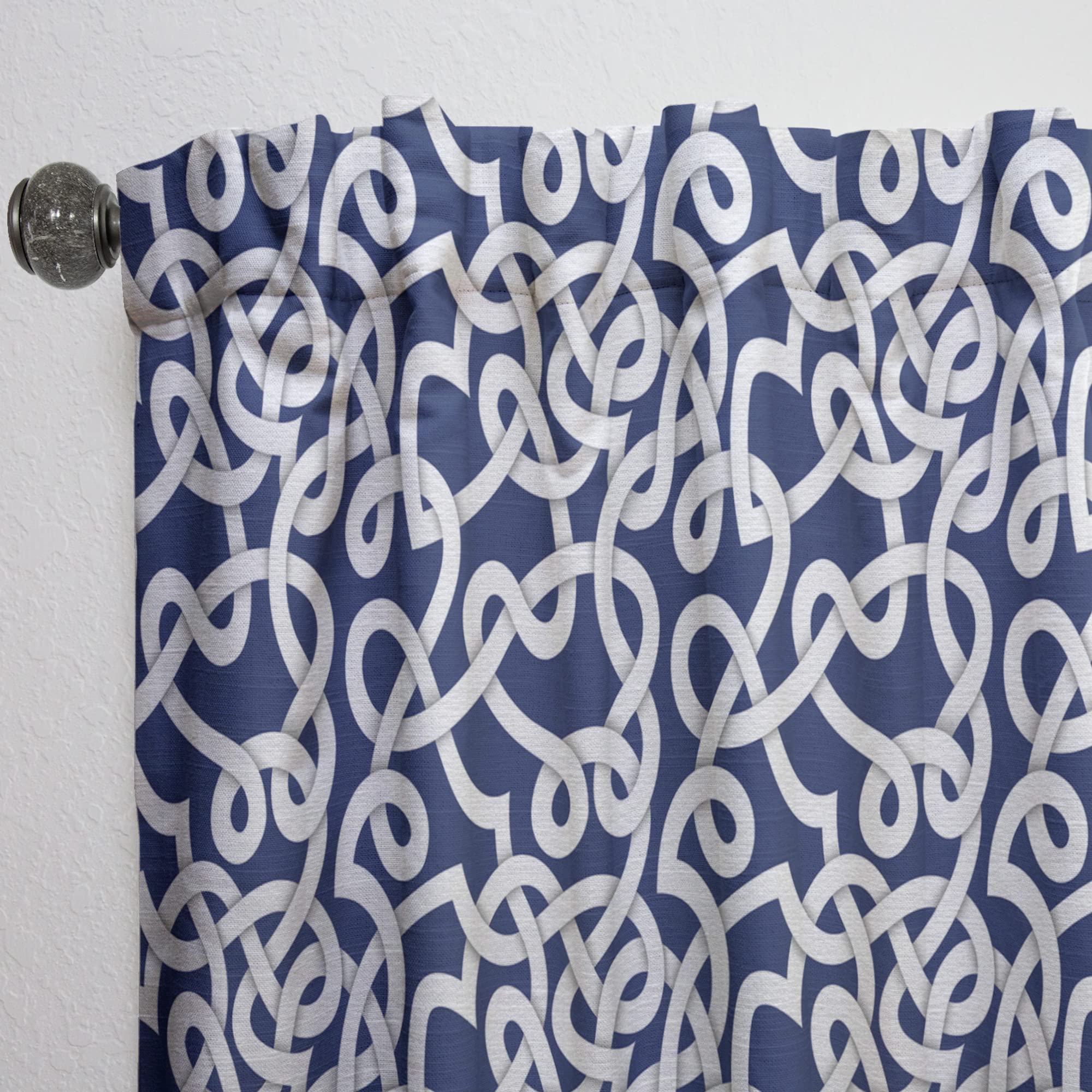 DesignQ White & Blue Abstract Pattern Thermal Insulated Curtains - 52x120 Single Panel for Bedroom & Living Room - Perfect for Home Decor, Privacy & Temperature Control