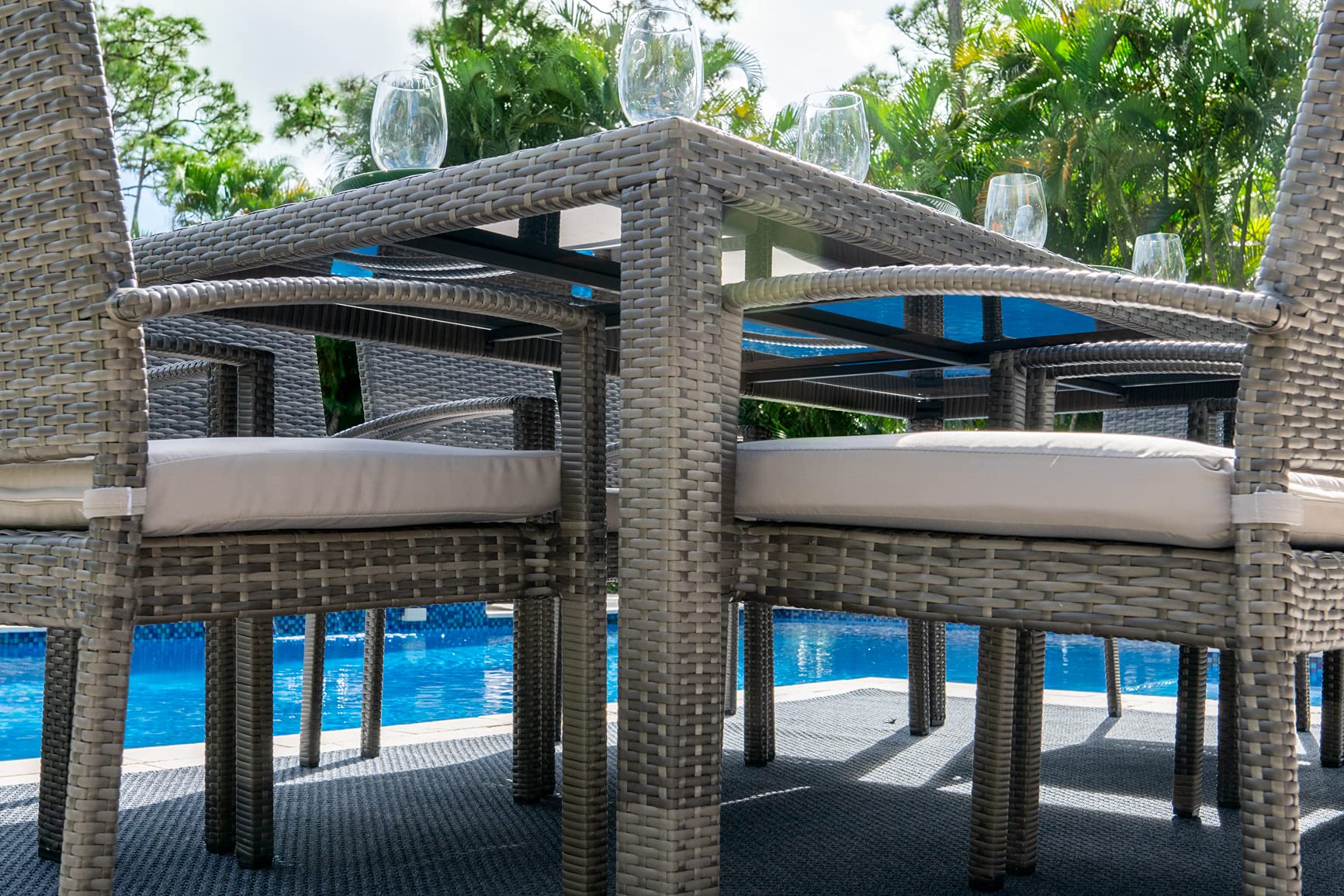 Bari 9-Piece Resin Wicker Outdoor Patio Dining Set - Mixed Gray Rattan Table with 8 Cushioned Chairs | Durable All-Weather Furniture for Backyard, Garden & Poolside Entertaining