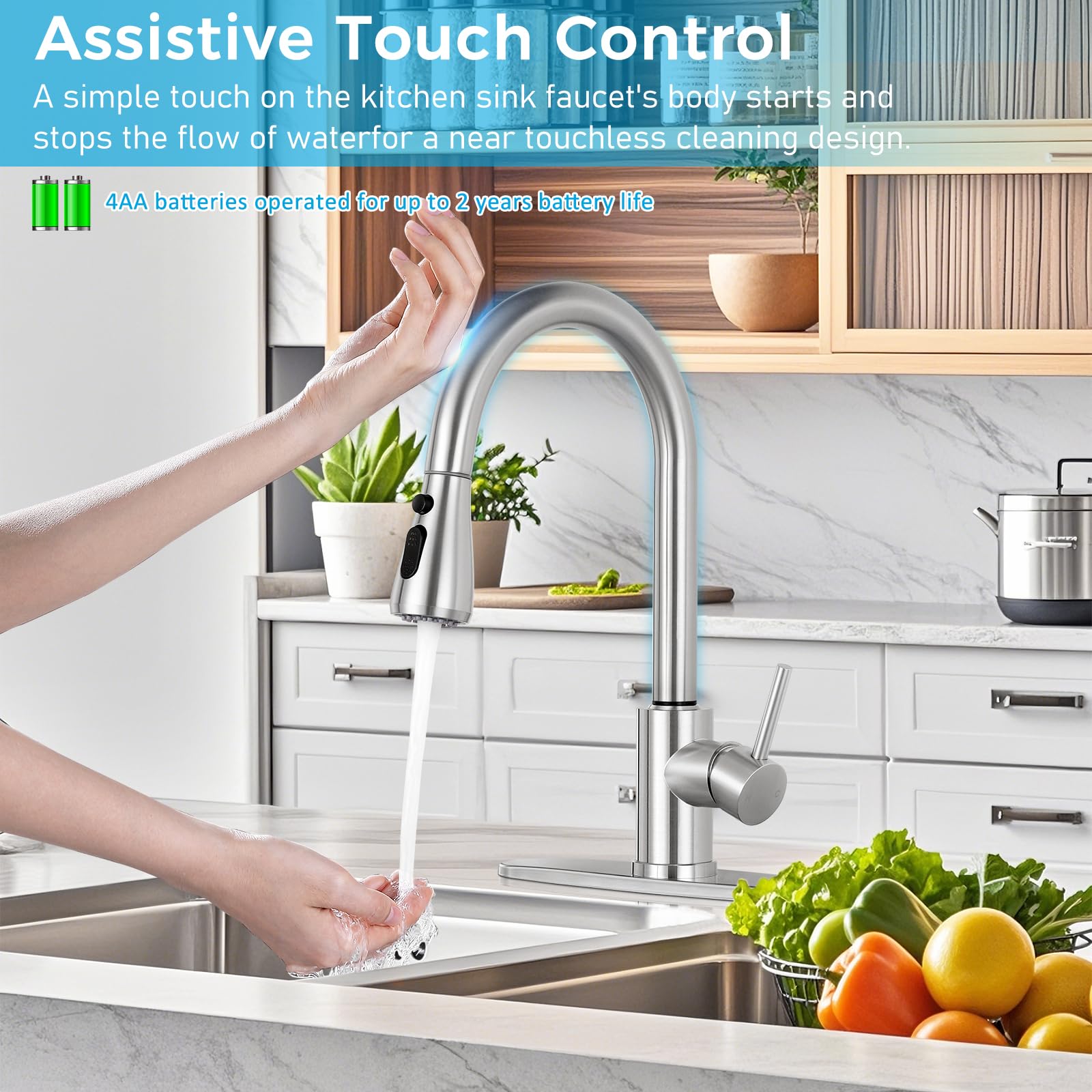 Smart Touch Kitchen Faucet with Pull-Down Sprayer - Stainless Steel High Arc for Home & RV