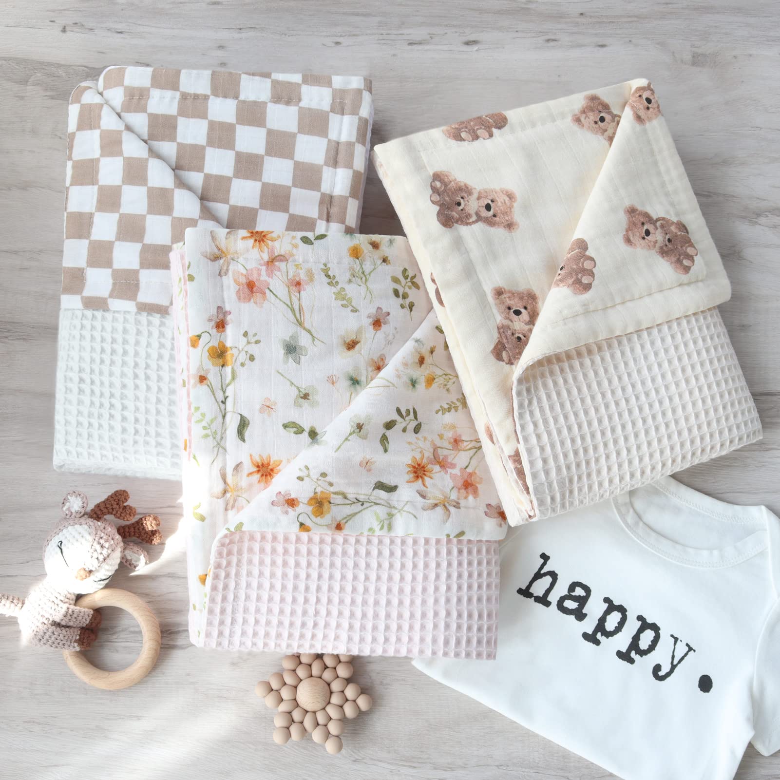 LifeTree Waffle Baby Blankets - Soft 2-Layer Muslin & Waffle Swaddle Blankets for Boys & Girls, Neutral Checkered Crib & Stroller Blanket for Newborns - Perfect for Nursery, Baby Showers & On-the-Go Comfort