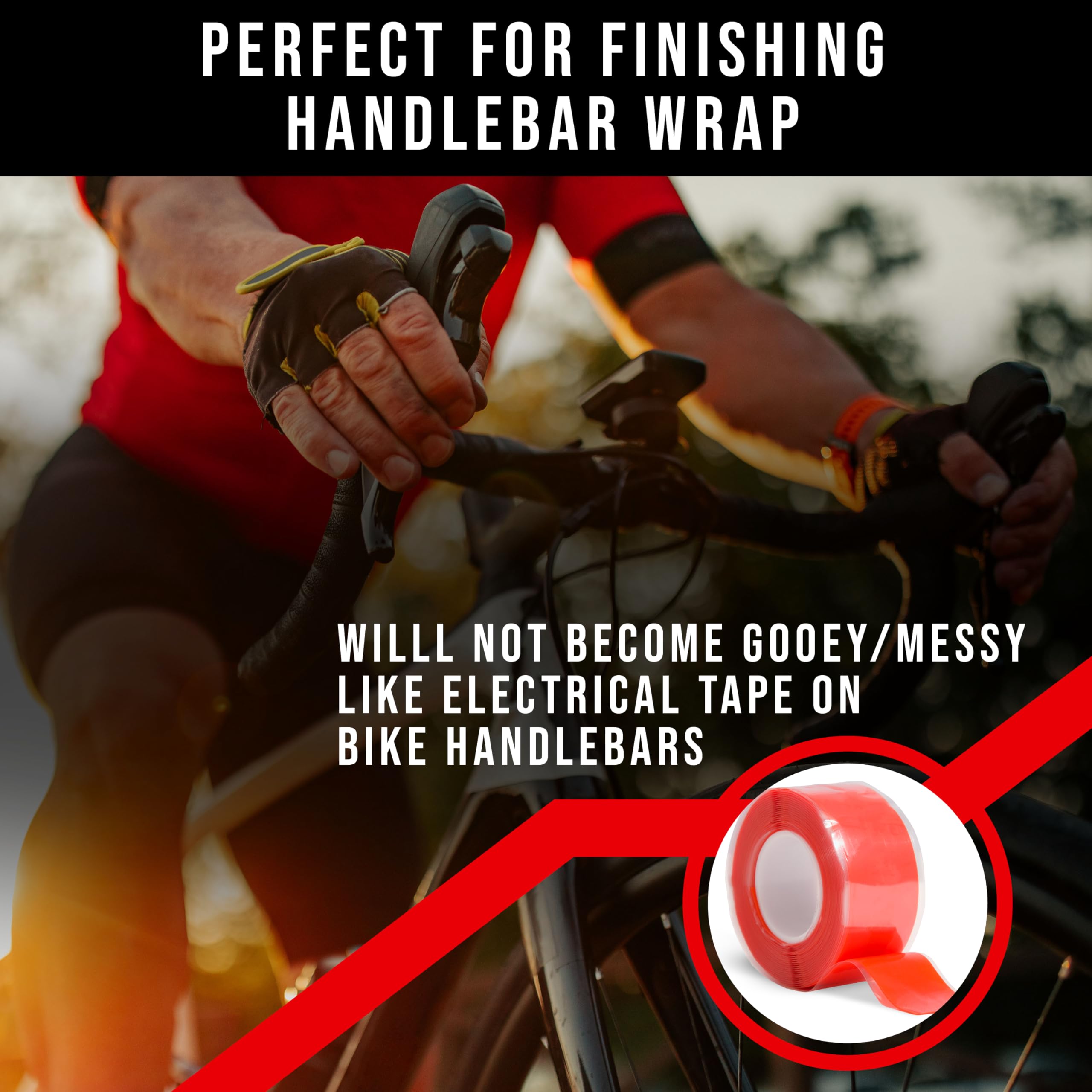 Self-Fusing Silicone Bike Handlebar Tape - 10 Ft Waterproof Grip Tape for Road Bike Repair, Black - Non-Slip Handlebar Finishing Tape for Cycling, Commuting & Sports Use