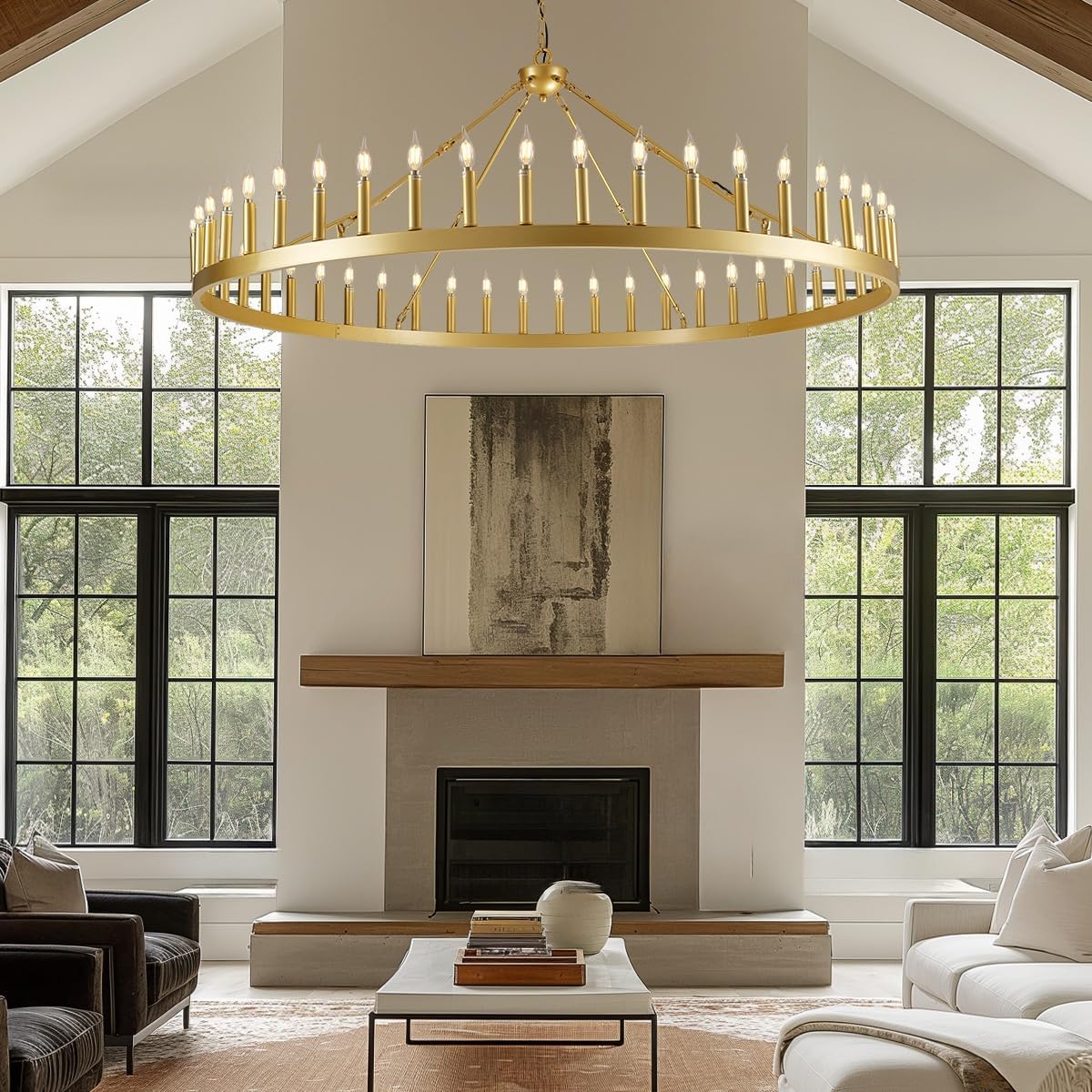 64 Inch Wagon Wheel Chandelier - Rustic Farmhouse Ceiling Light Fixture for Dining Room, Living Room & Bedroom Decor