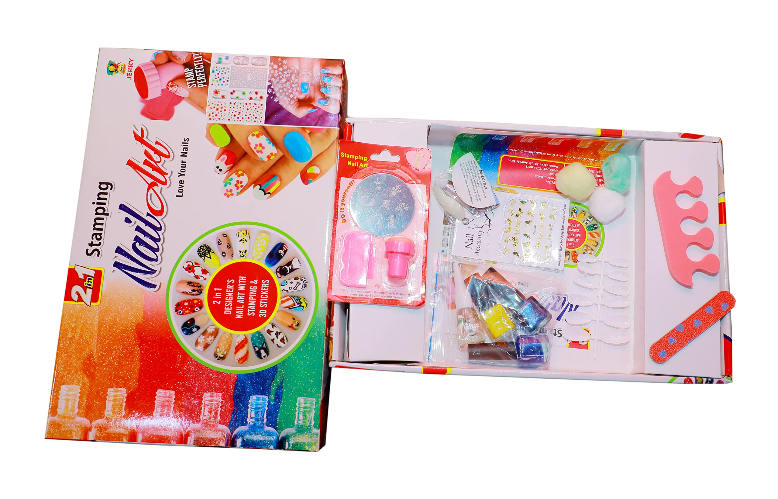 LECRAFT 2 in 1 Nail Art Kit with Stamping Plates & 3D Stickers - Professional Salon Quality Manicure Set for DIY Nail Design at Home or Party