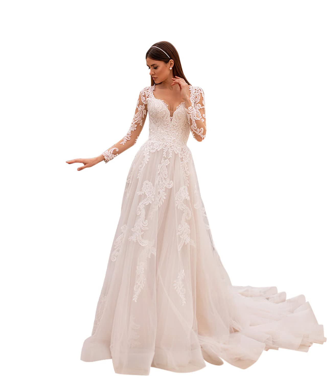 Elegant Lace Beach Wedding Dress for Women 2023 | Long Sleeve Bridal Gown | Perfect for Beach Weddings, Destination Ceremonies & Romantic Photos