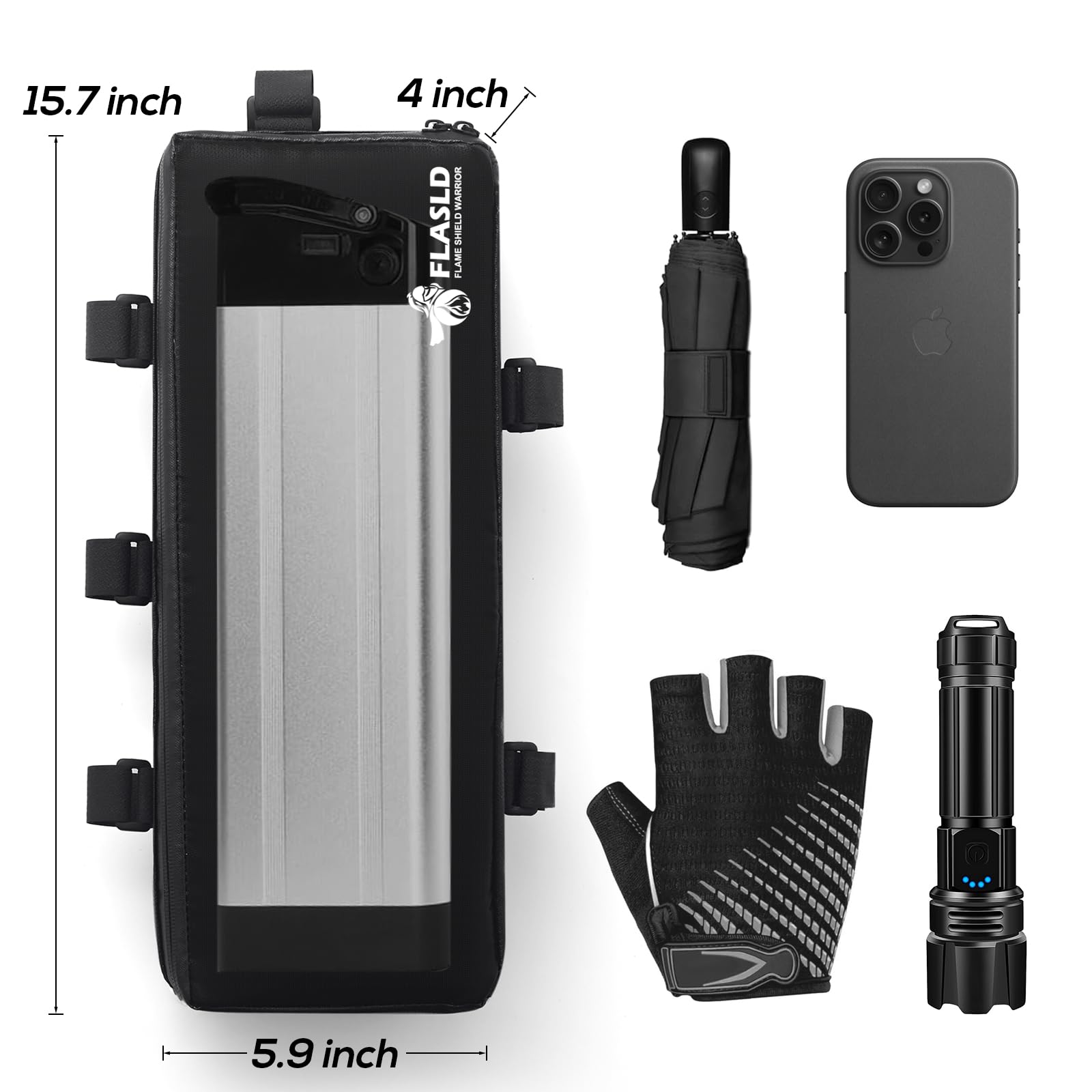 Fireproof Electric Scooter Battery Bag - 15.3 x 5.9 x 4 Inches Hanging Storage Pouch for Ebike, Bicycle & Scooter - Perfect for Commuting, Outdoor Adventures & Safe Battery Transport