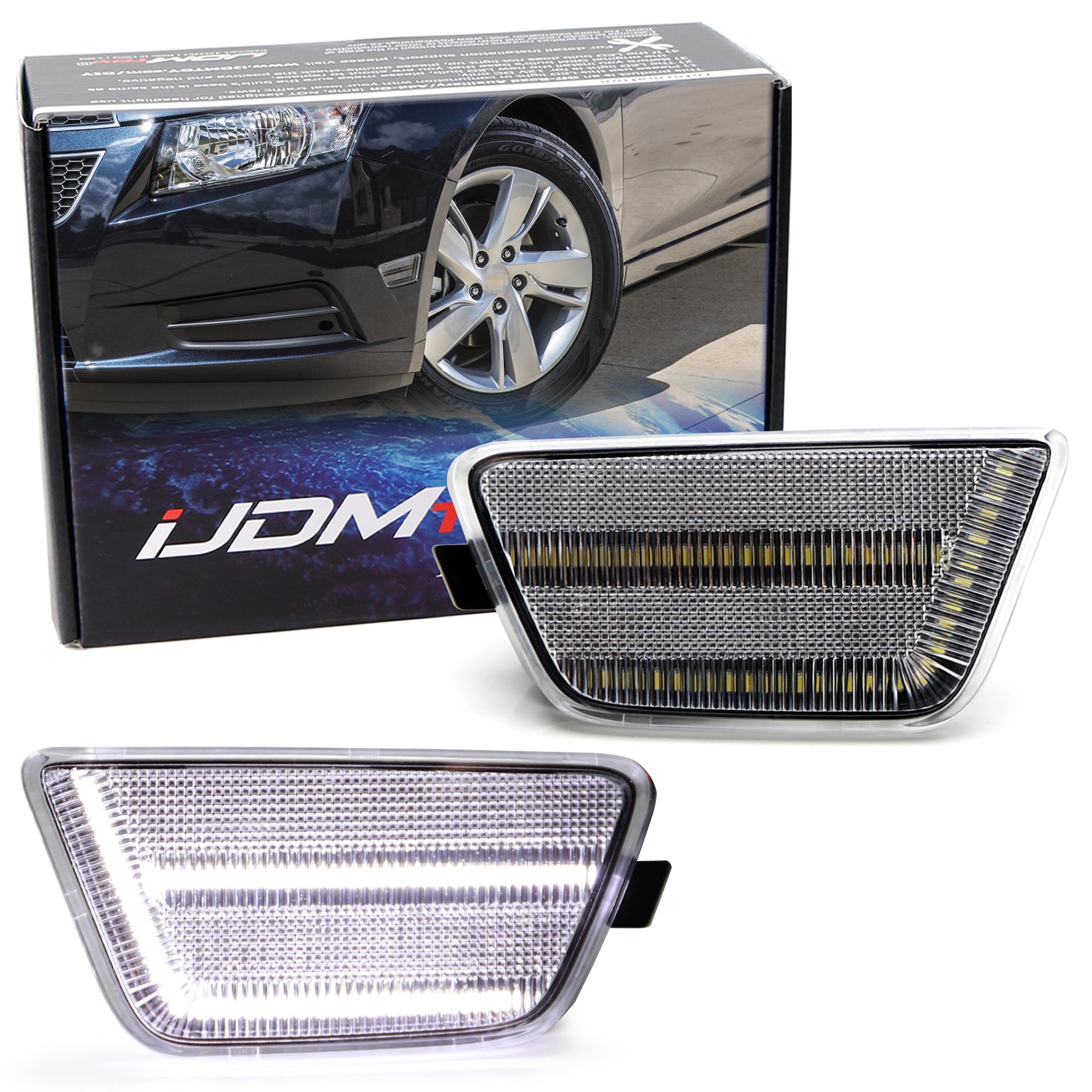 2011-2015 Chevy Cruze Clear Lens White Double Row Full LED Side Marker Lights - High Visibility & Easy Installation for Enhanced Night Driving Safety