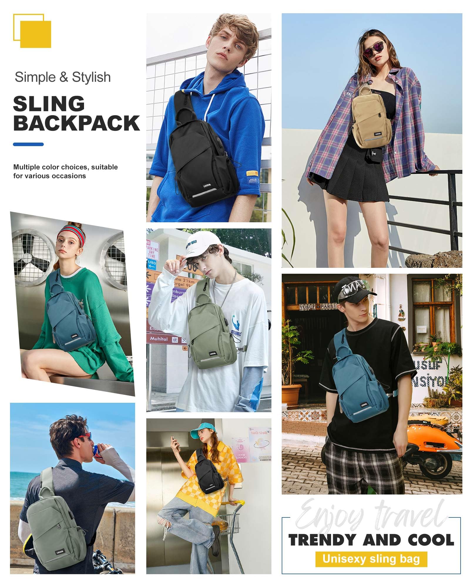 Khaki Sling Bag for Men & Women - Small Anti-Theft Motorcycle Backpack with Adjustable Strap - Tactical Chest Daypack for Travel, Hiking, Gym & Outdoor Sports - Perfect for Commuting, Cycling & Urban Adventures