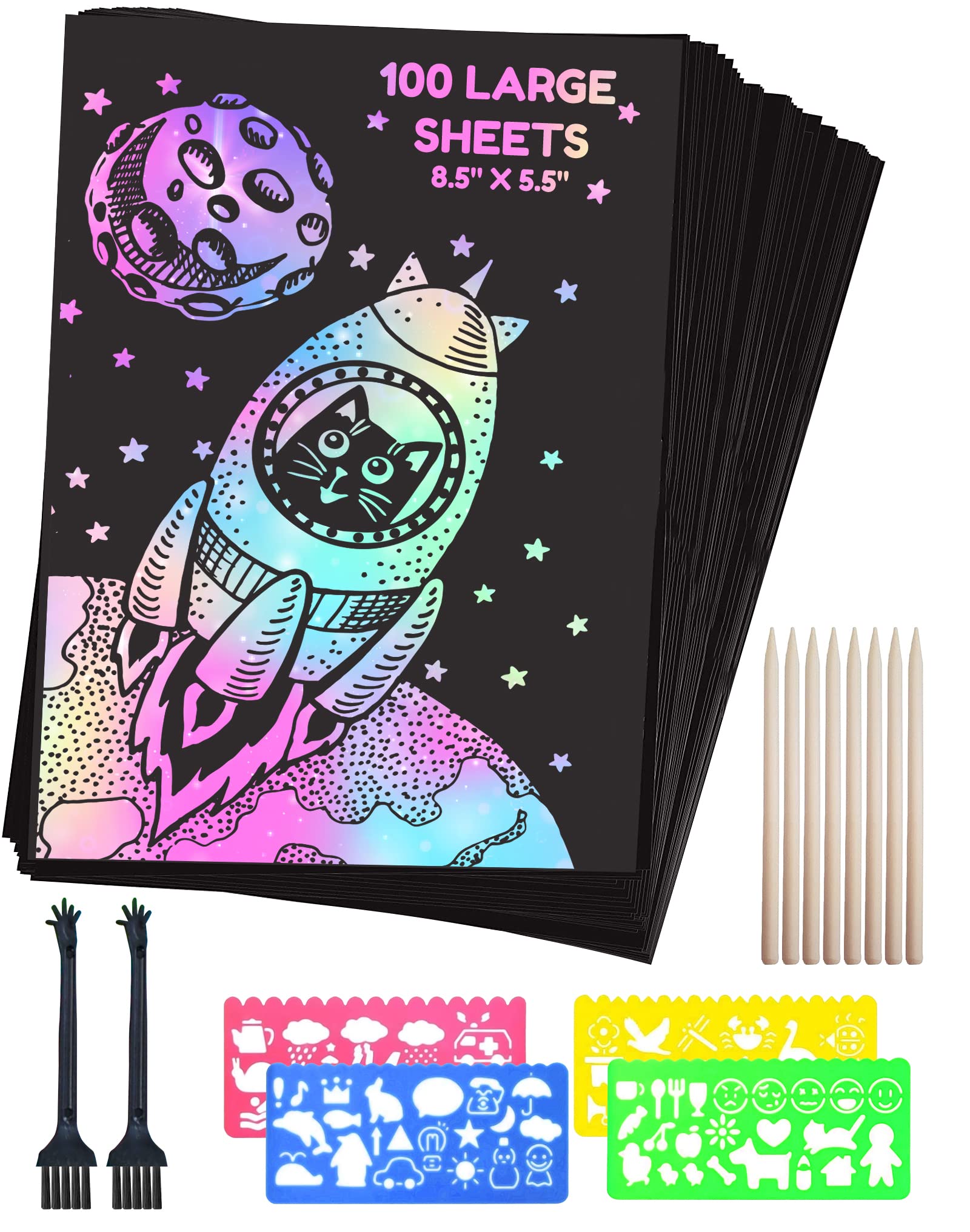 CHALKY CROWN Scratch Art Paper Set - Black & Rainbow Scratch Art Paper for Kids DIY Crafts - Creative Art Supplies for Birthday Parties, Classroom Activities & Stress Relief