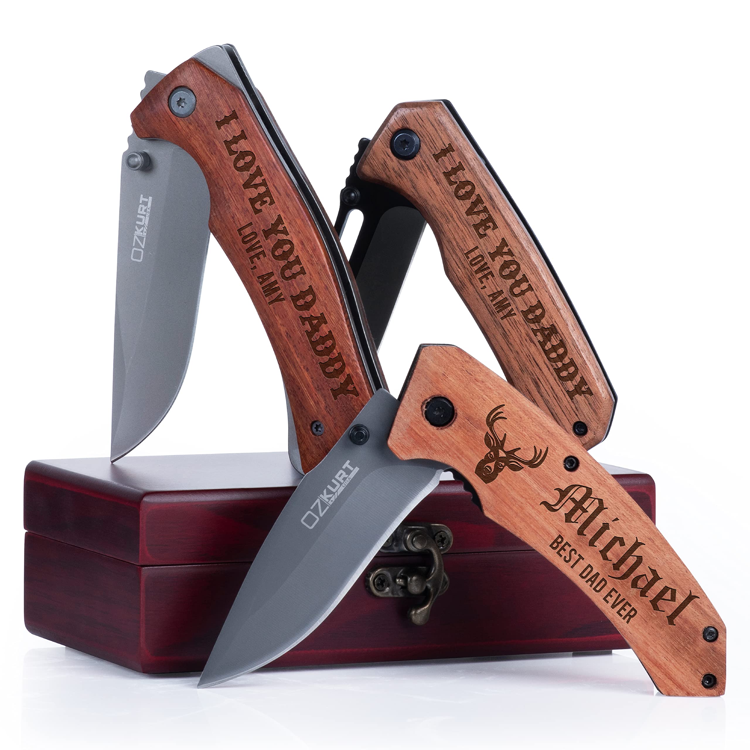 Personalized Pocket Knife for Men - 18 Custom Icons & 10 Font Options - Engraved Wood Handle Knife - Unique Gift for Dad, Husband, Boyfriend - Perfect for Christmas, Birthday, Anniversary & Outdoor Adventures