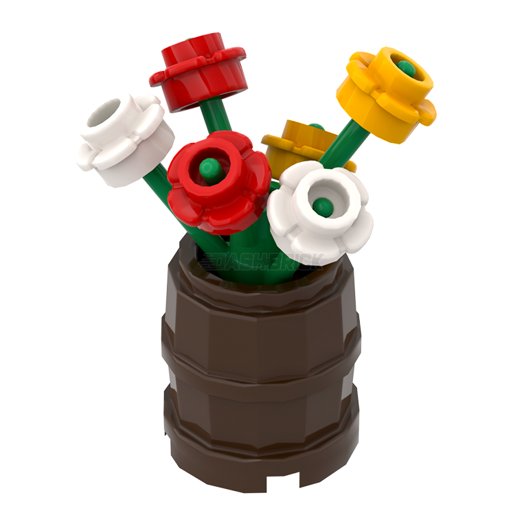 LEGO Flower Barrel Building Kit - Red, White & Yellow Bricks for Creative MiniMOC Flower Arrangements | Perfect for Home Decor, Gift Giving & LEGO Botanical Collection Displays