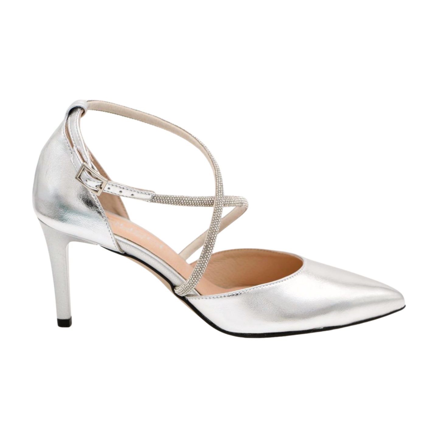 FABUCCI Women's Silver Diamante Pointed Toe High Heels - Elegant Dress Shoes for Parties, Weddings & Evening Events