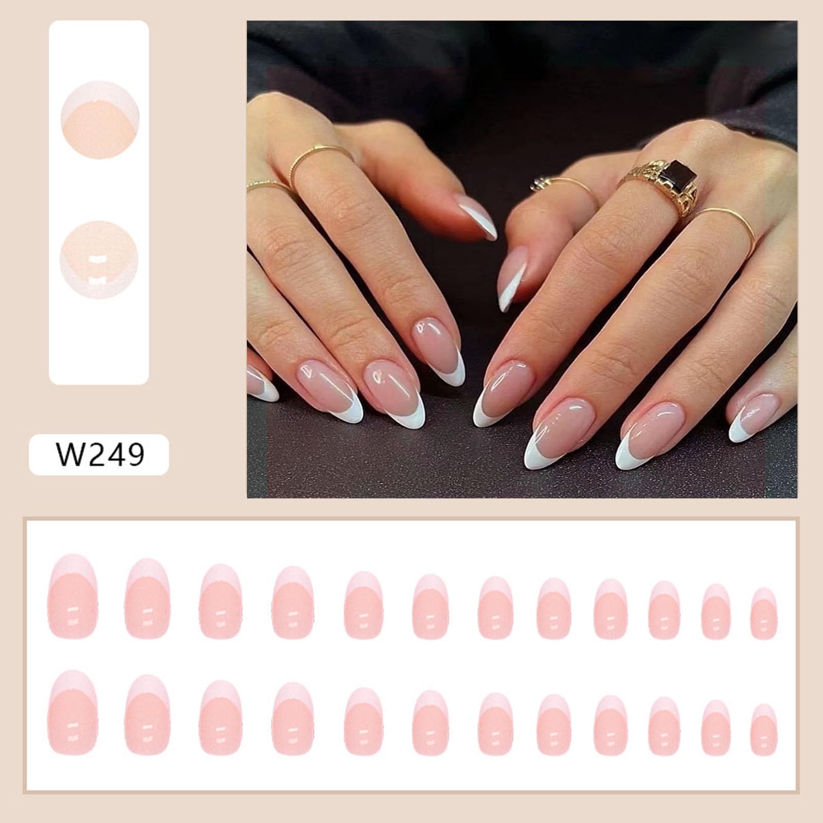 White French Tip Press On Nails - 24Pcs Short Oval Fake Nails with Glue, Light Pink Full Cover Acrylic False Nails for Women | Easy to Apply, Natural Look for Daily Wear, Perfect for Office, Parties & Special Occasions