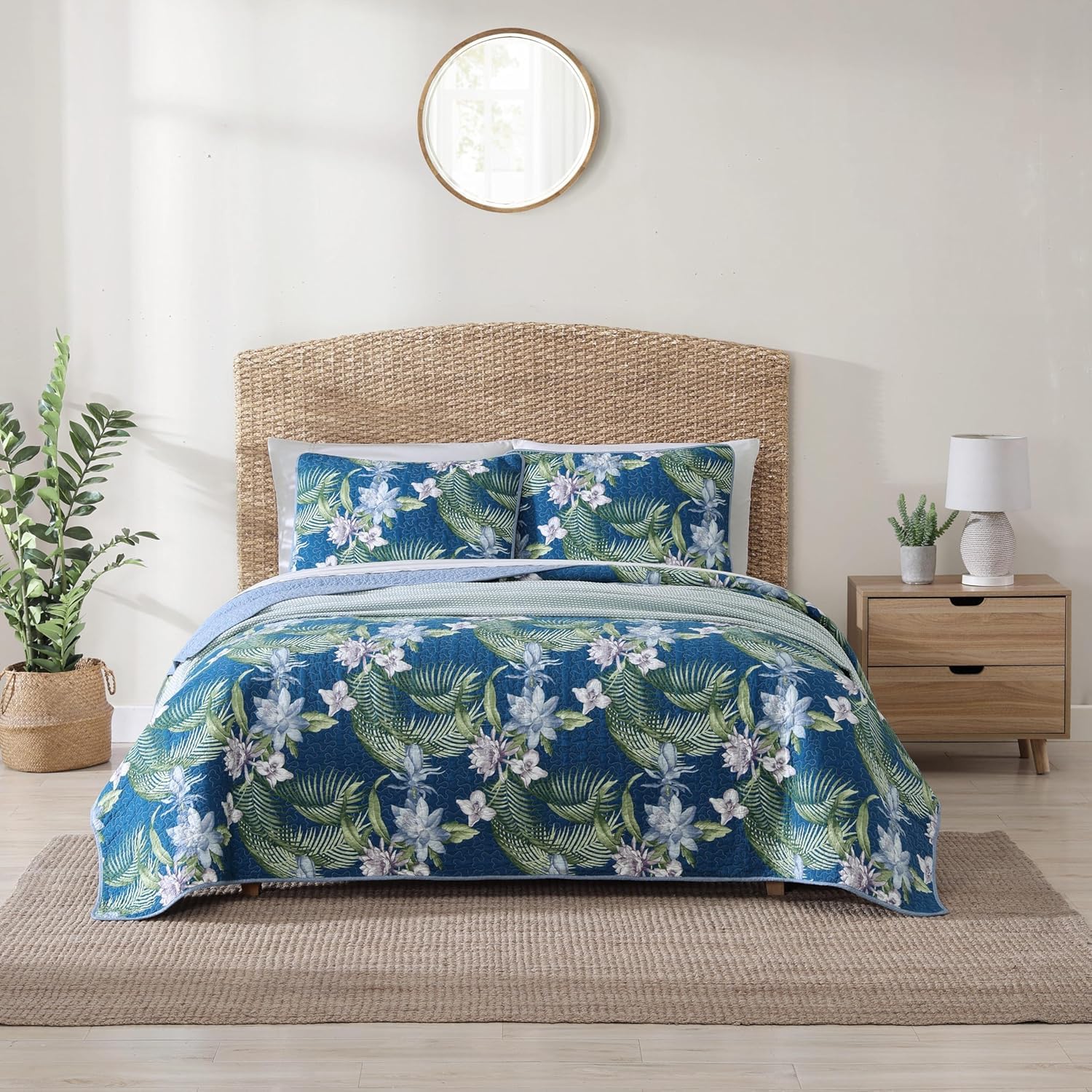 Tommy Bahama King Size Reversible Cotton Quilt Set with Matching Shams - Breathable All Seasons Bedding in Southern Breeze Dark Blue | Perfect for Master Bedroom, Guest Room & Coastal Home Decor