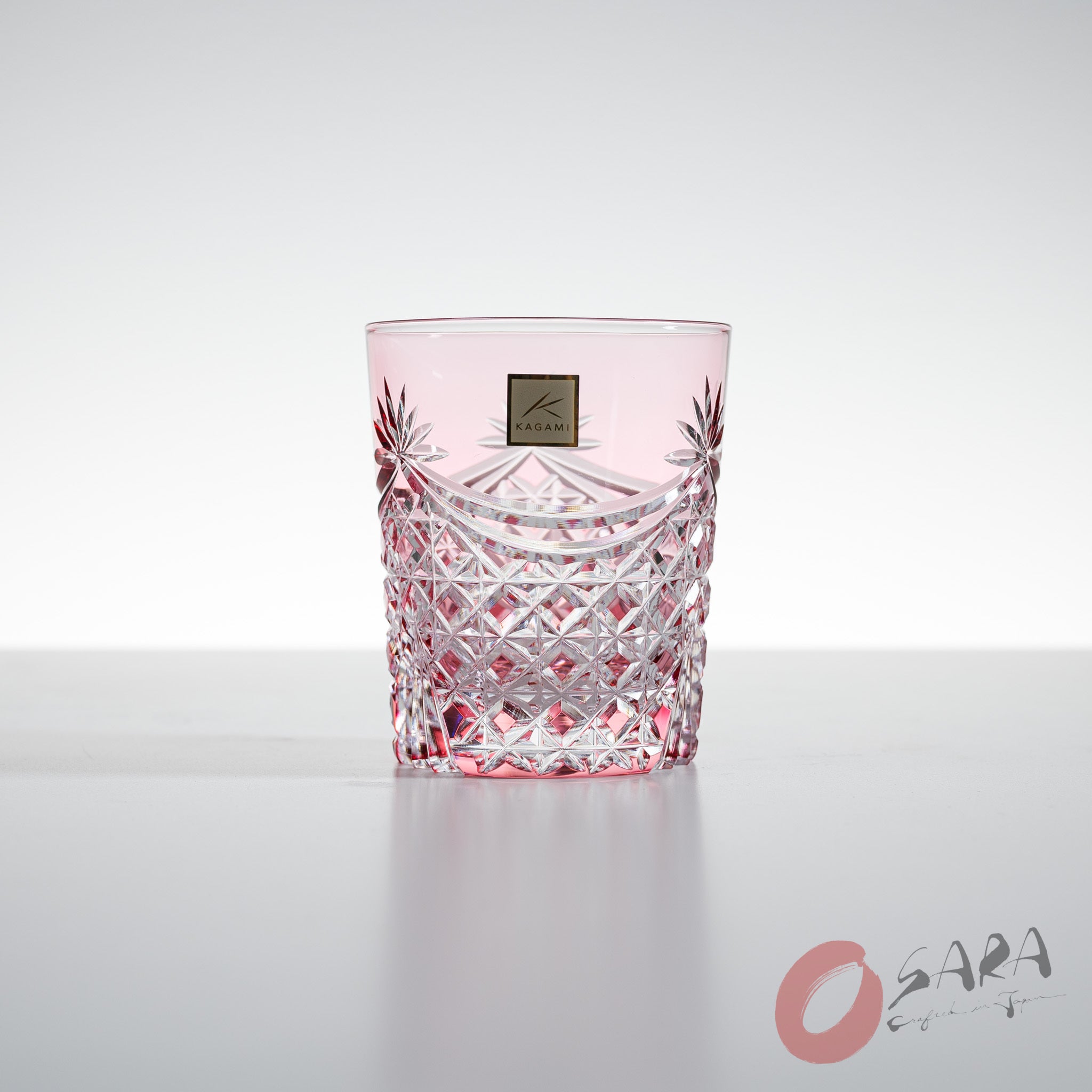 Premium KAGAMI Crystal Edo Kiriko Rock Glass - Handcrafted Japanese Cut Glass with Red Curtain Folds Design - Perfect for Whiskey, Cocktails & Elegant Home Bar Decor