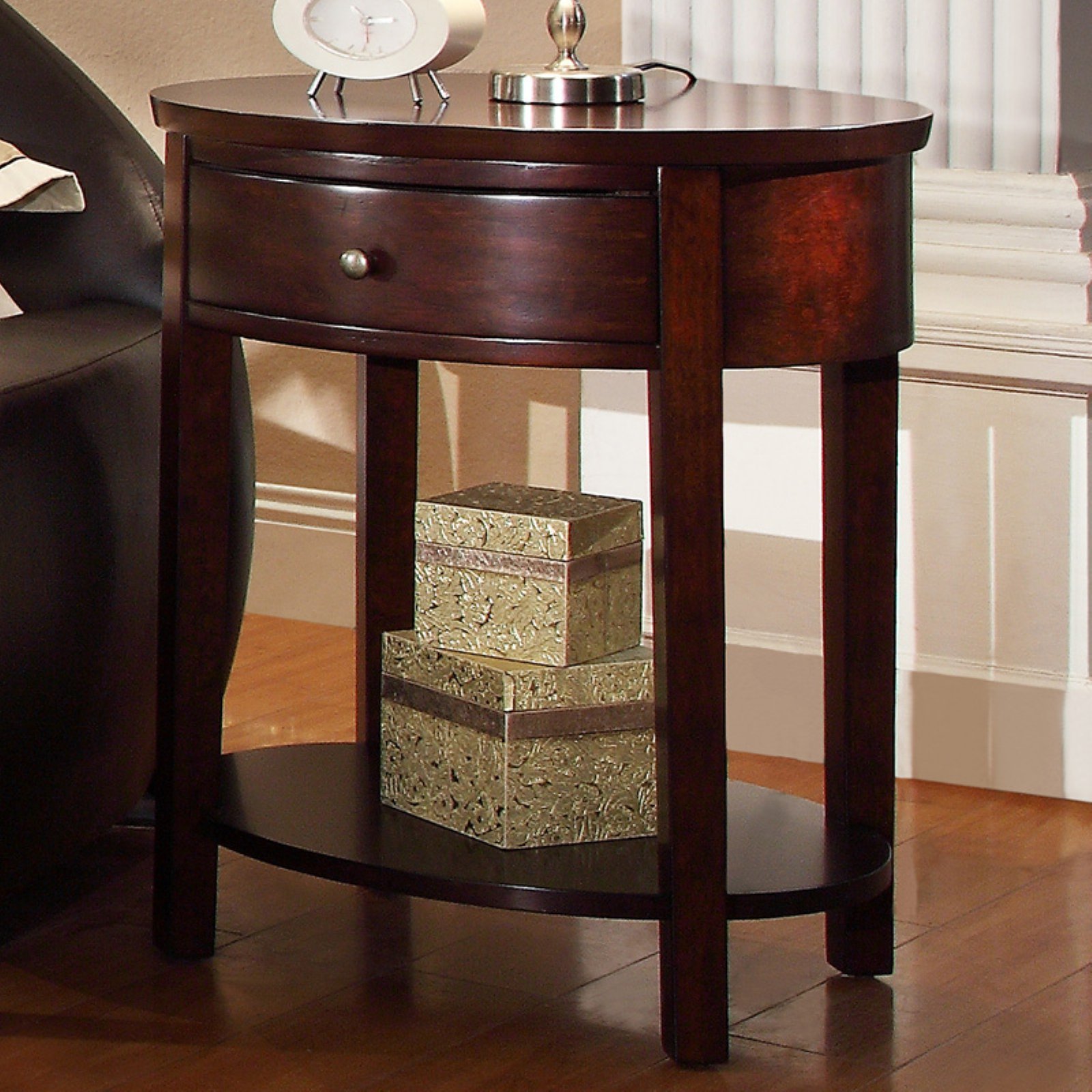 Inspire Q 1 Drawer Oval Accent Table - Modern Nightstand & Bedside Table for Small Spaces - Perfect for Living Room, Bedroom, or Office Decor