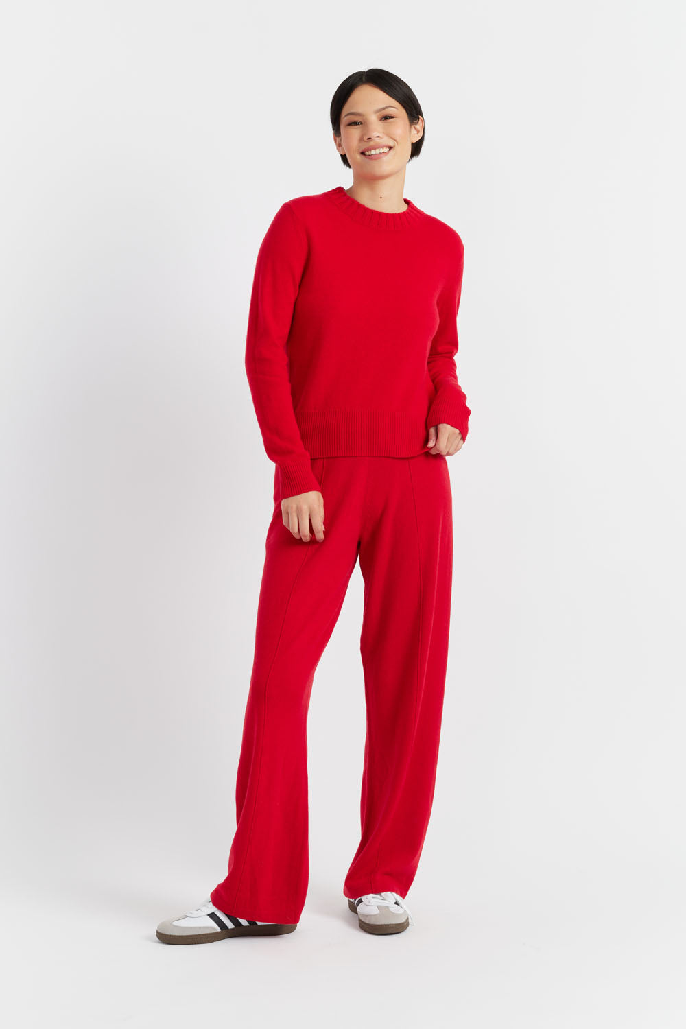 Velvet Red Wool Cashmere Wide Leg Track Pants for Women - Soft Winter Lounge Pants, High Waist Comfortable Joggers for Home, Yoga & Casual Wear