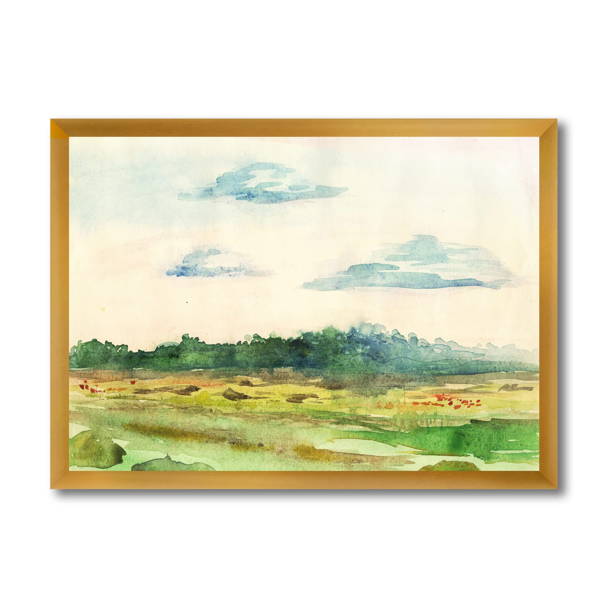 Green Blossoming Summer Landscape Traditional Framed Wall Art - Vintage Nature Painting for Living Room, Bedroom & Office Decor