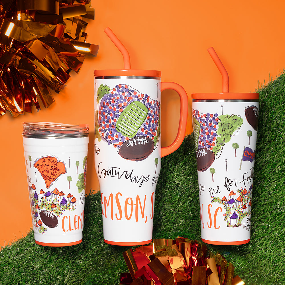 32oz Clemson Saturdays Straw Tumbler - Insulated Stainless Steel Cup with Lid & Straw - Perfect for Game Days, Tailgating & Outdoor Activities