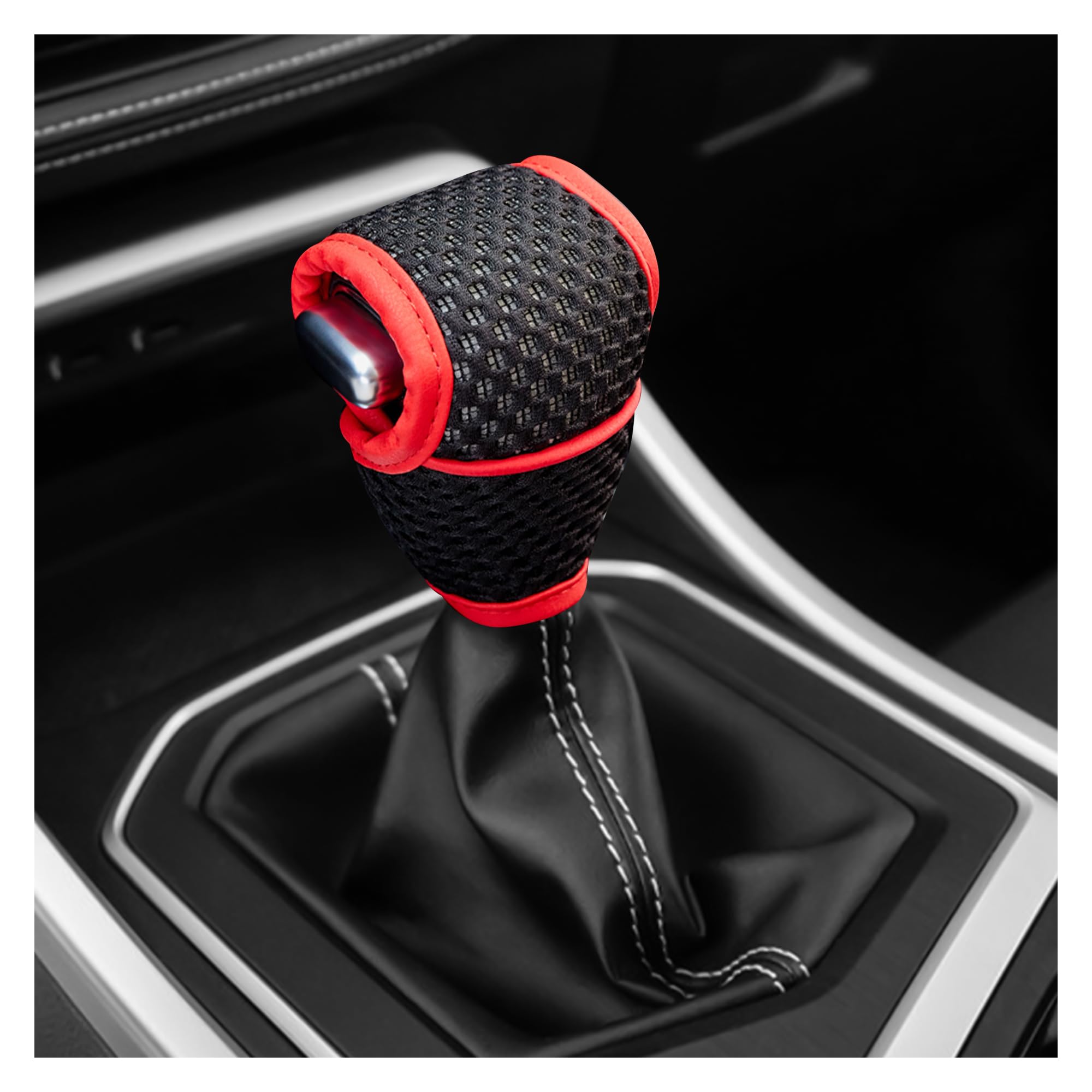 Breathable Universal Car Gear Shift Knob Cover - Black/Red Shifter Protector for Smooth Driving | Durable Car Interior Accessories for Manual & Automatic Transmissions | Perfect for Daily Commute & Road Trips
