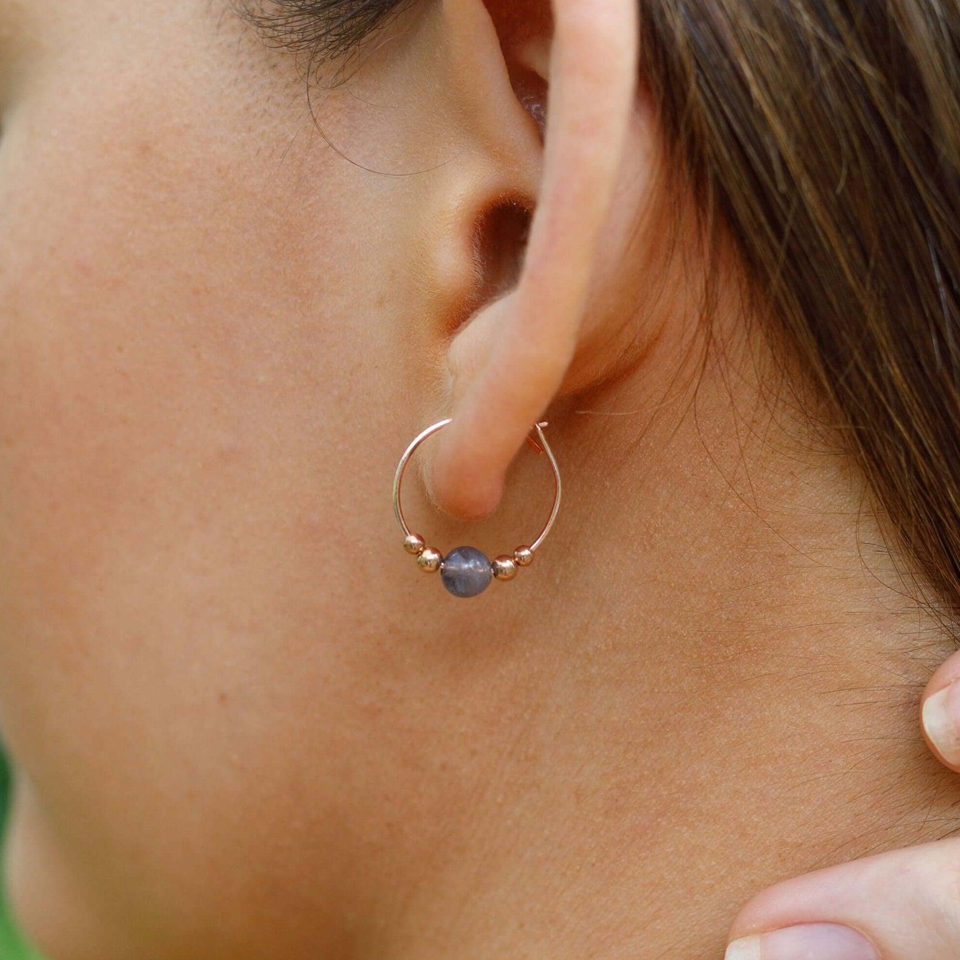 Iolite Gemstone Hoop Earrings - Dainty & Elegant Jewelry for Women | Perfect for Everyday Wear, Parties & Gifts