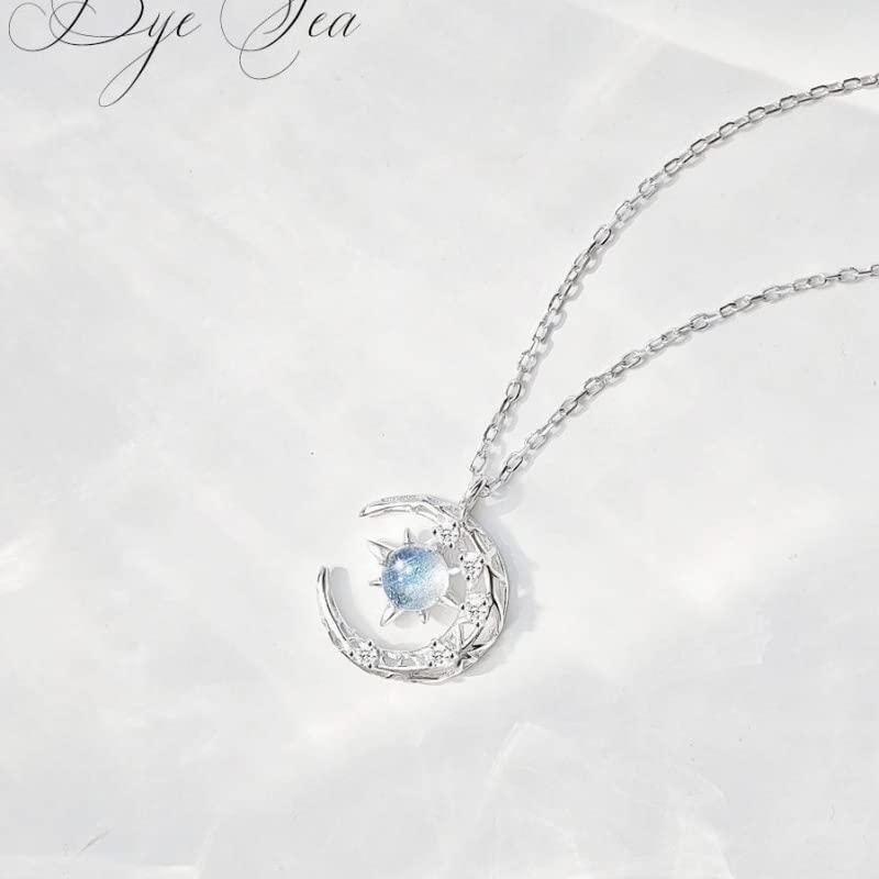 Sparkling Zircon Crystal Necklace for Women - Blue Starry Sky Galaxy Sun Moon Pendant, Elegant Fashion Jewelry Gift for Her | Perfect for Date Night, Anniversary & Special Occasions