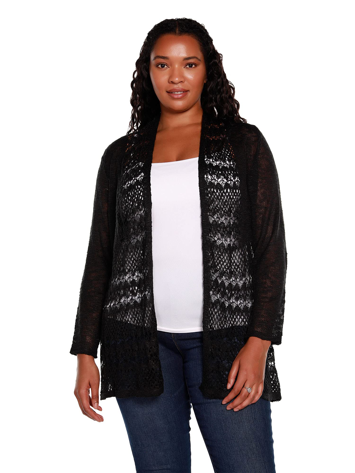 Women's Long Sleeve Crochet Knit Swing Cardigan Sweater - Boho Chic Lace Open Front Cover Up for Fall & Winter, Perfect for Office, Date Night and Casual Outfits