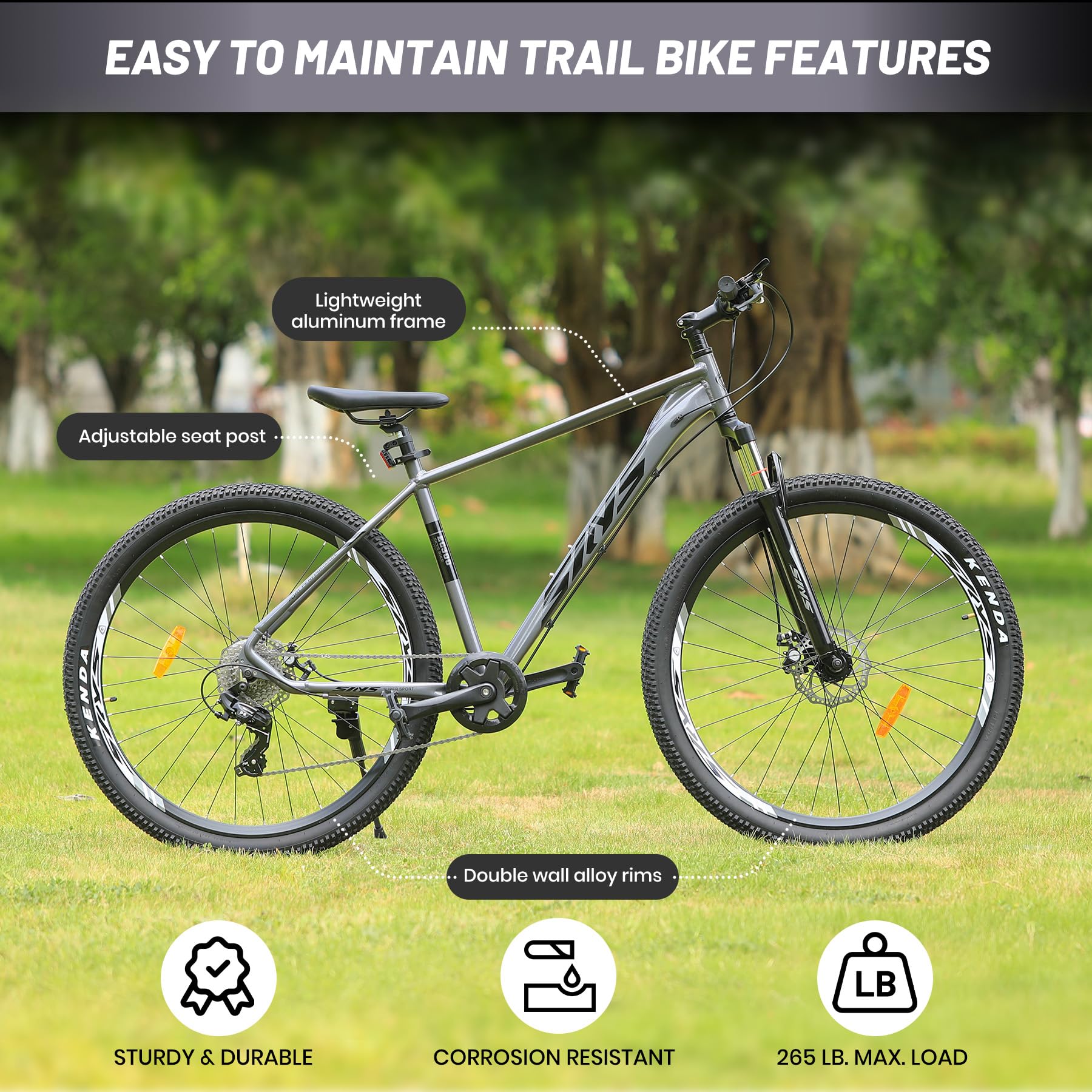**29 Inch Mountain Bike - 19 Inch Aluminum Frame, 2.1 Inch Tires, 21-Speed Gears, Suspension Fork, Ergonomic Seat, Disc Brakes - Perfect for Trail Riding & Outdoor Adventures**