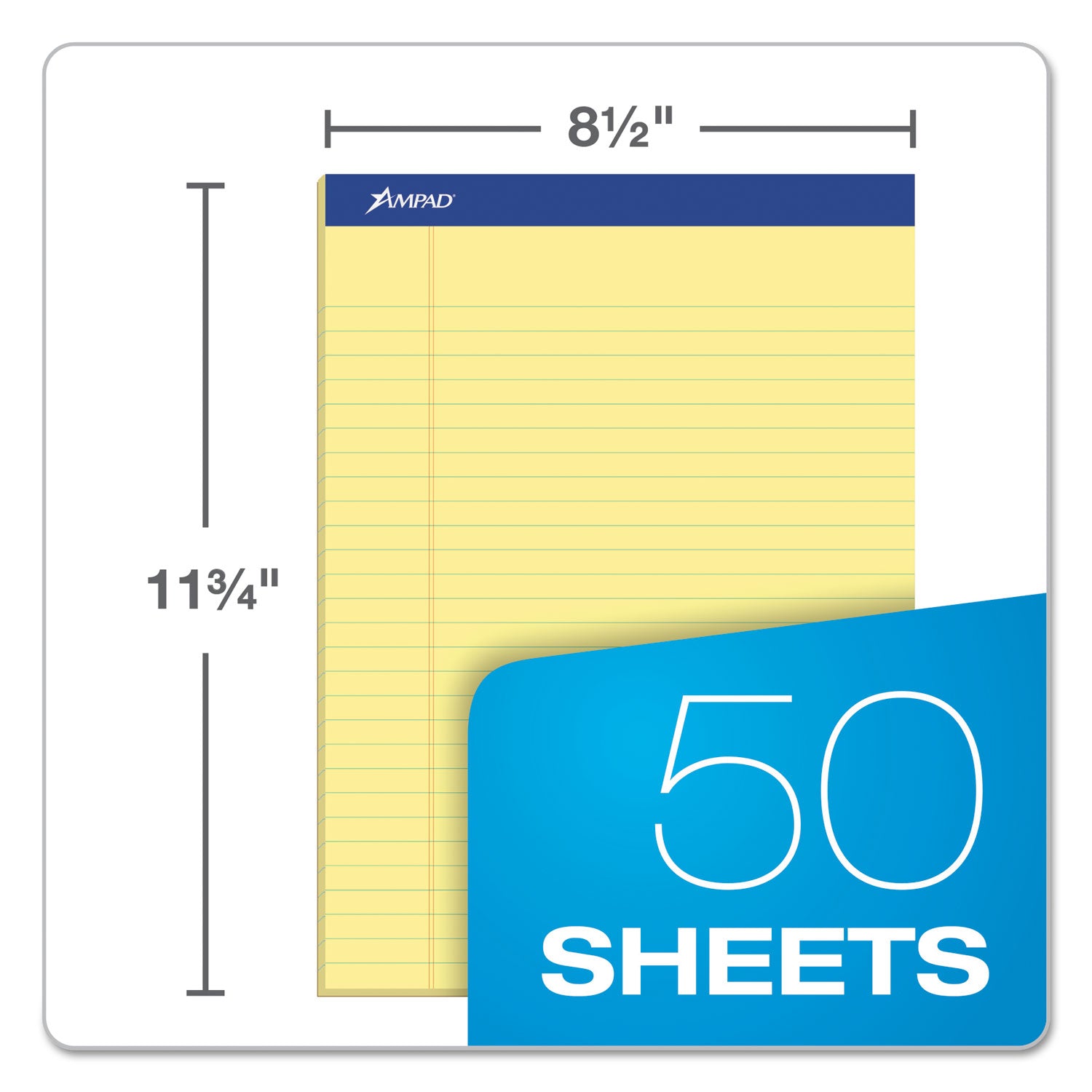 Ampad® Perforated Writing Pads - Wide/Legal Rule, 50 Canary Yellow Sheets (8.5
