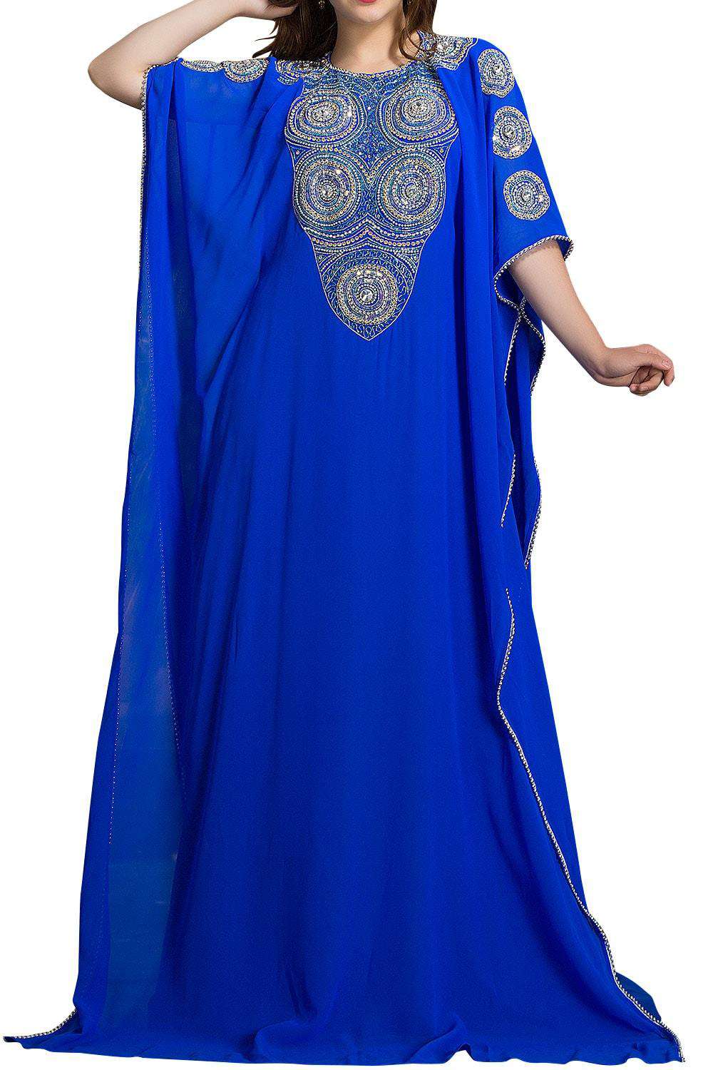 Exquisite Light Blue Traditional Handmade Kaftan Dress for Women - Elegant Boho Beach Cover Up & Summer Vacation Outfit